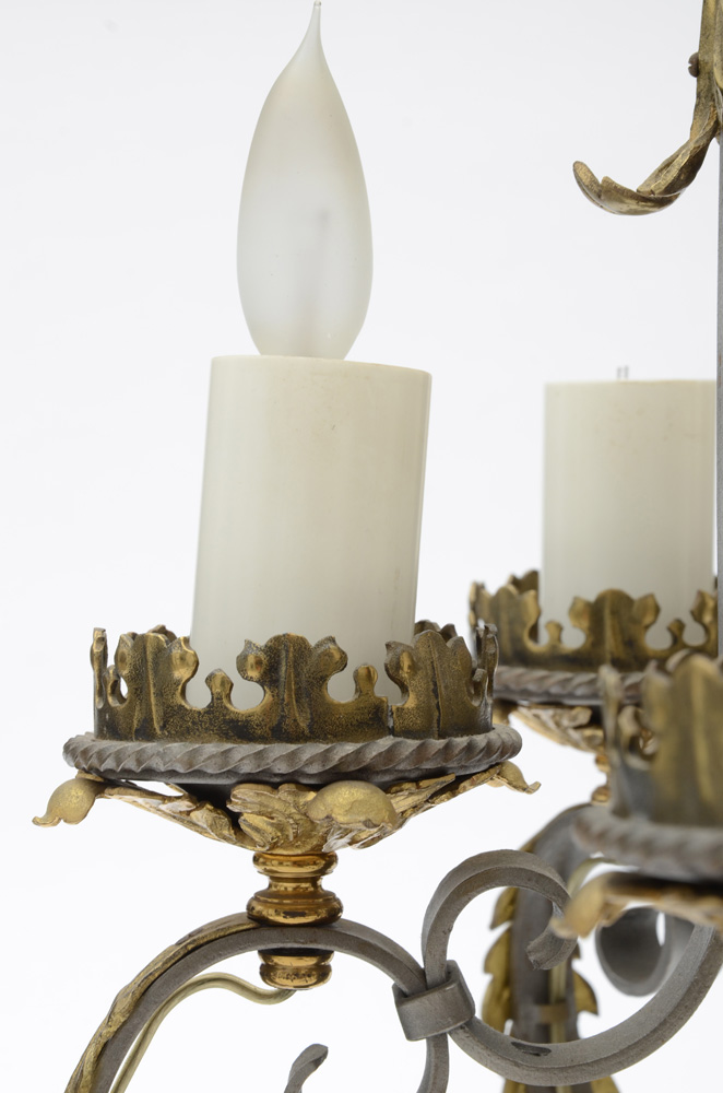 Wrought and Cast Iron Six-Light Chandelier