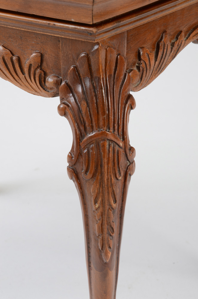 Carved Mahogany Glass Top Tray Table