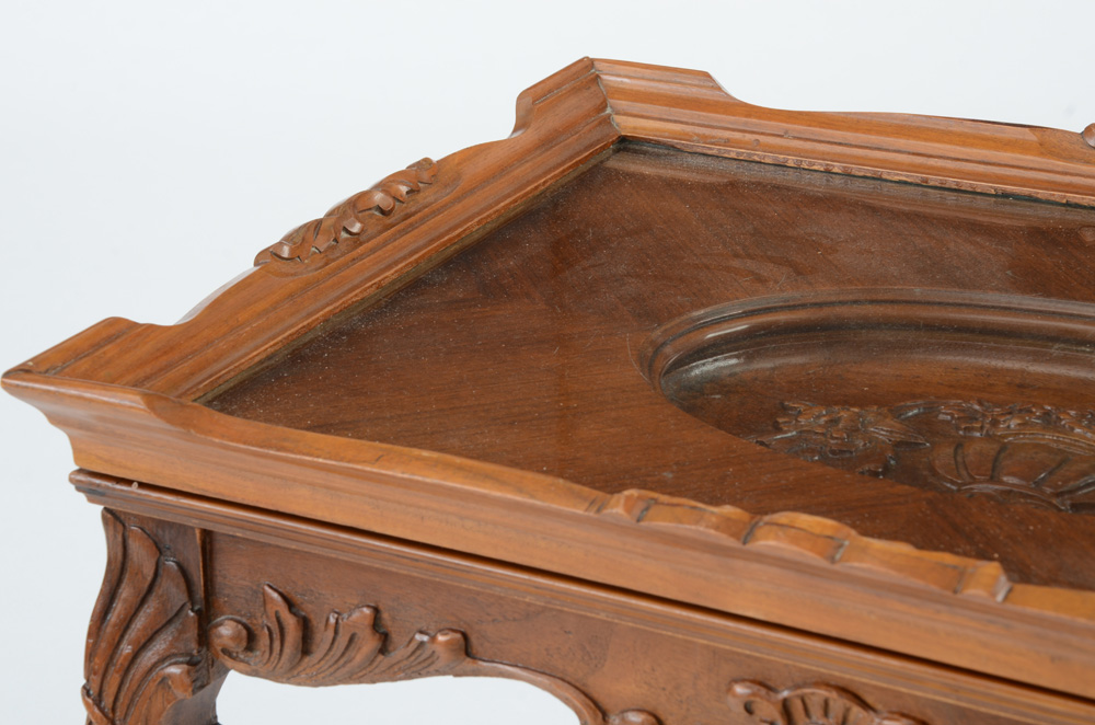 Carved Mahogany Glass Top Tray Table