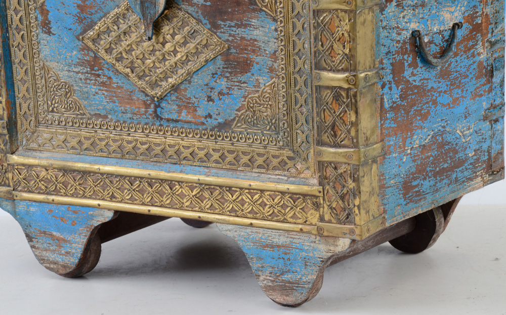 Rolling Blue Painted Wood Trunk