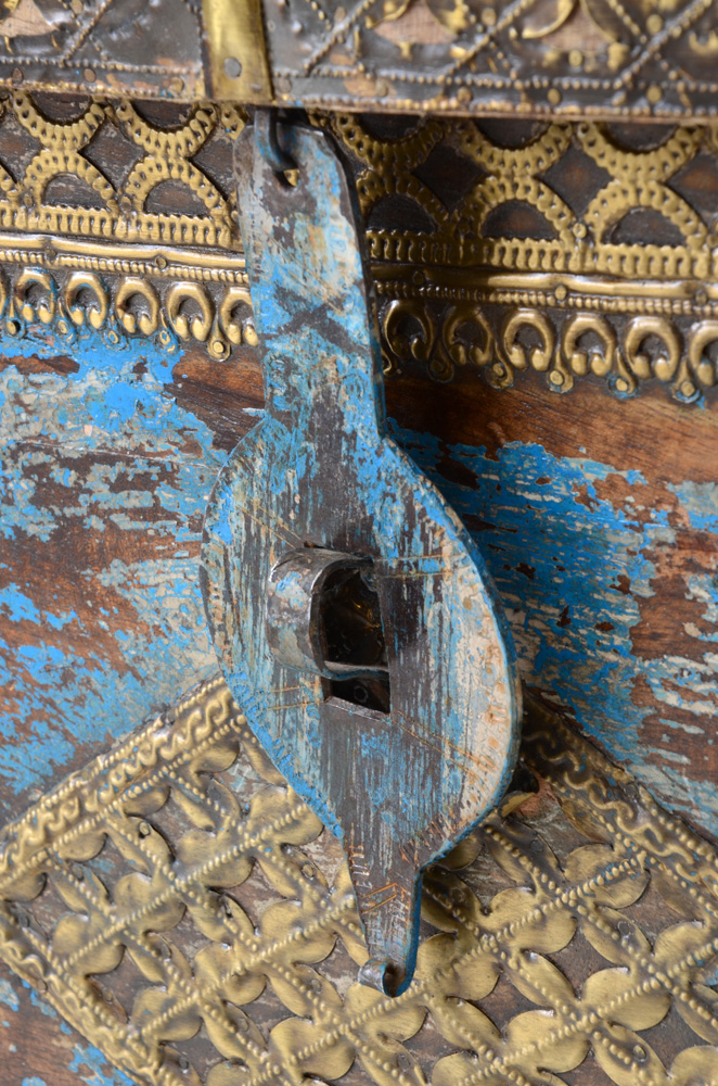 Rolling Blue Painted Wood Trunk