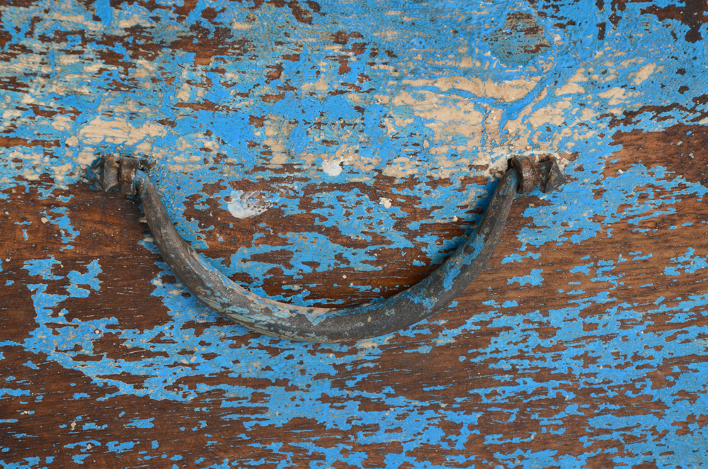 Rolling Blue Painted Wood Trunk