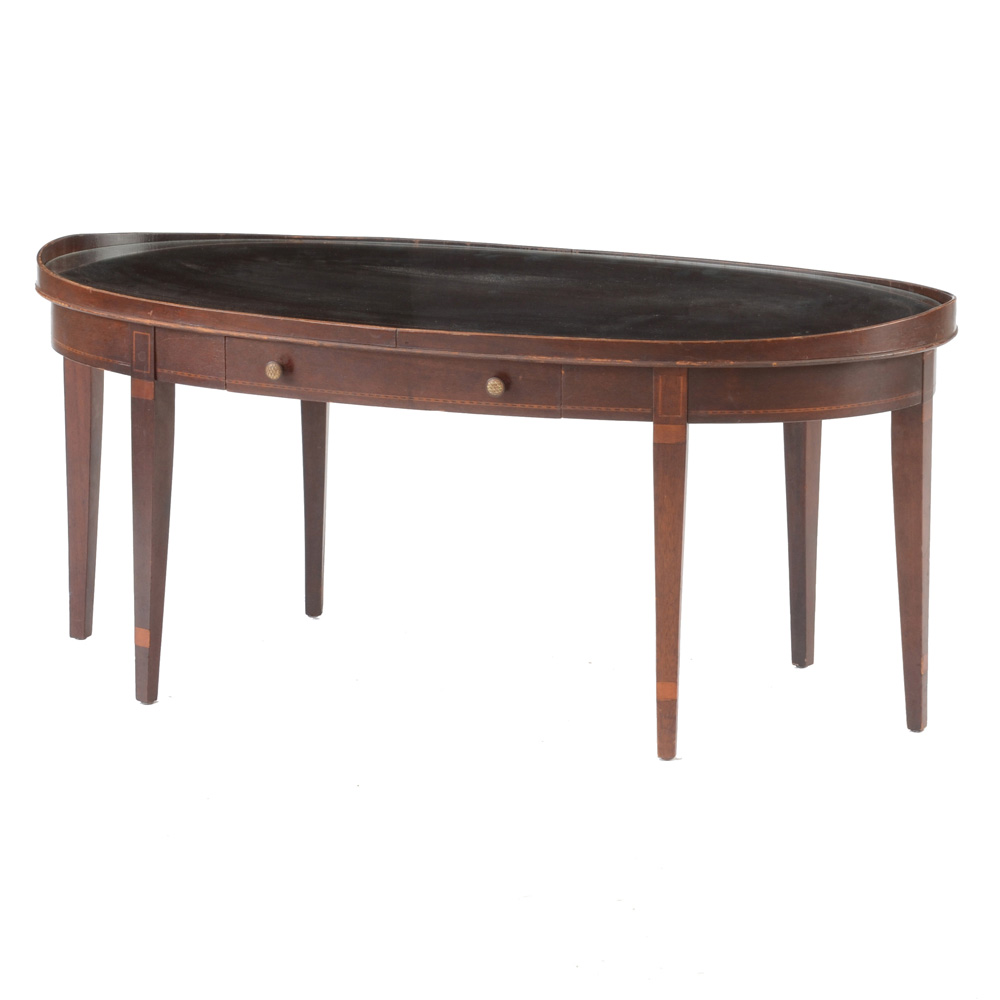 Oval Inlaid Mahogany Hepplewhite Style Coffee Table