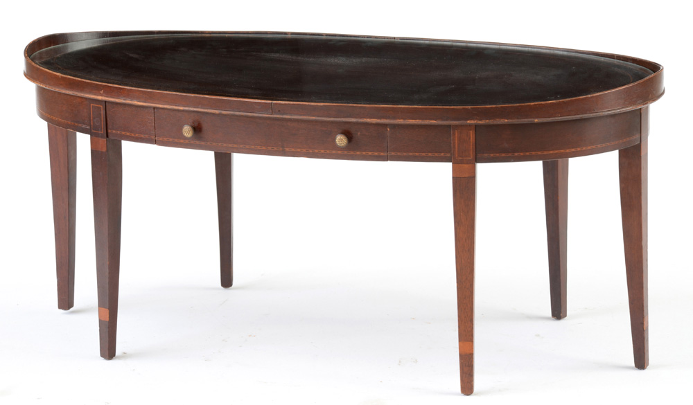 Oval Inlaid Mahogany Hepplewhite Style Coffee Table