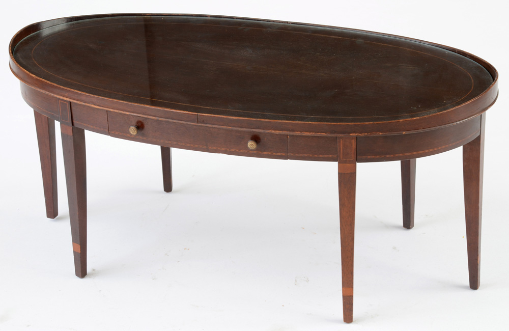 Oval Inlaid Mahogany Hepplewhite Style Coffee Table
