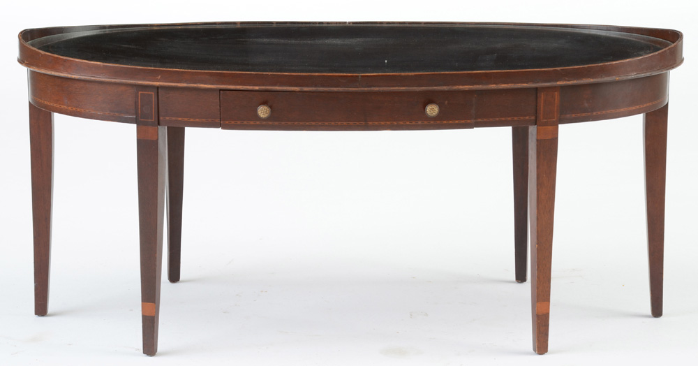 Oval Inlaid Mahogany Hepplewhite Style Coffee Table