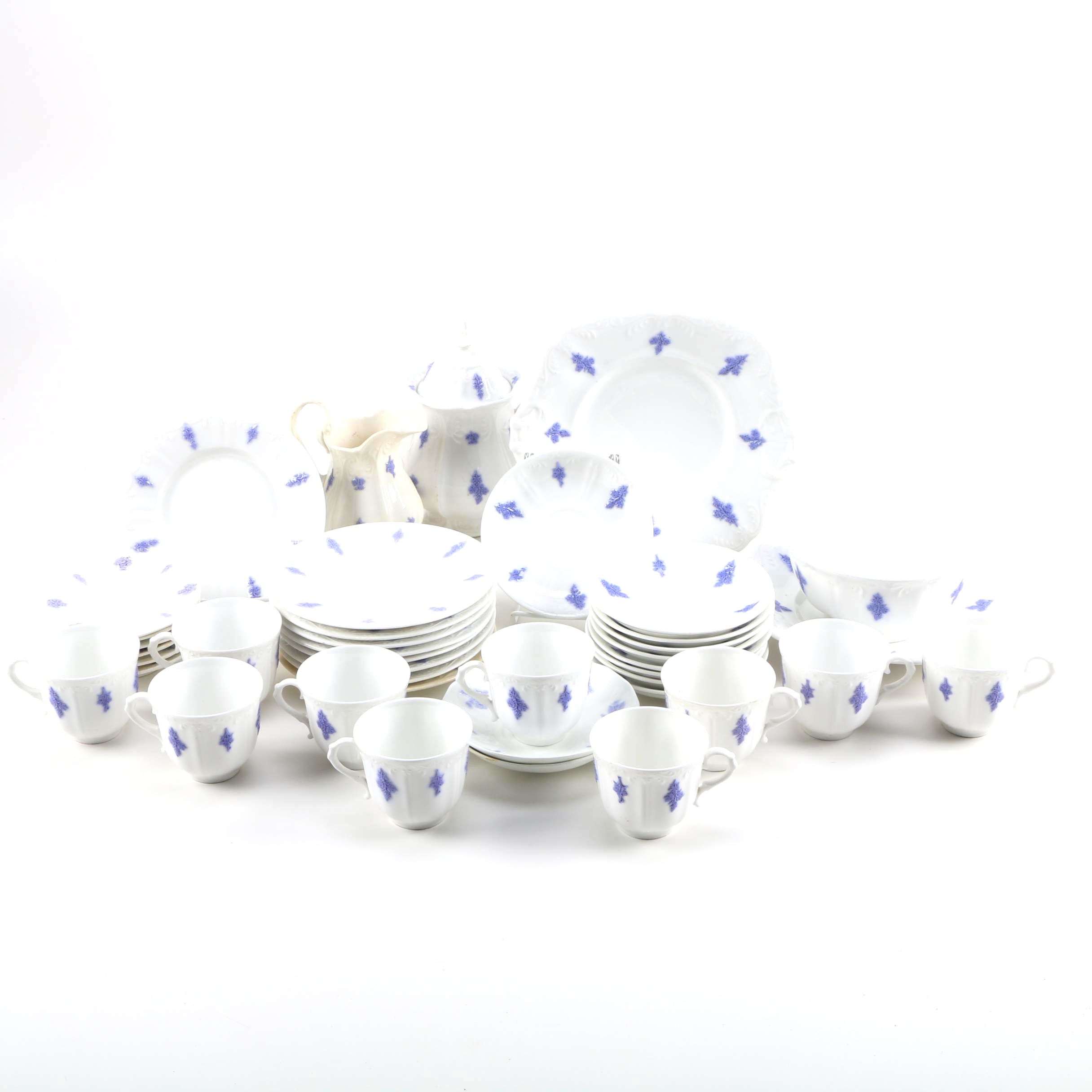 Antique White China with Violet Floral Relief Pattern