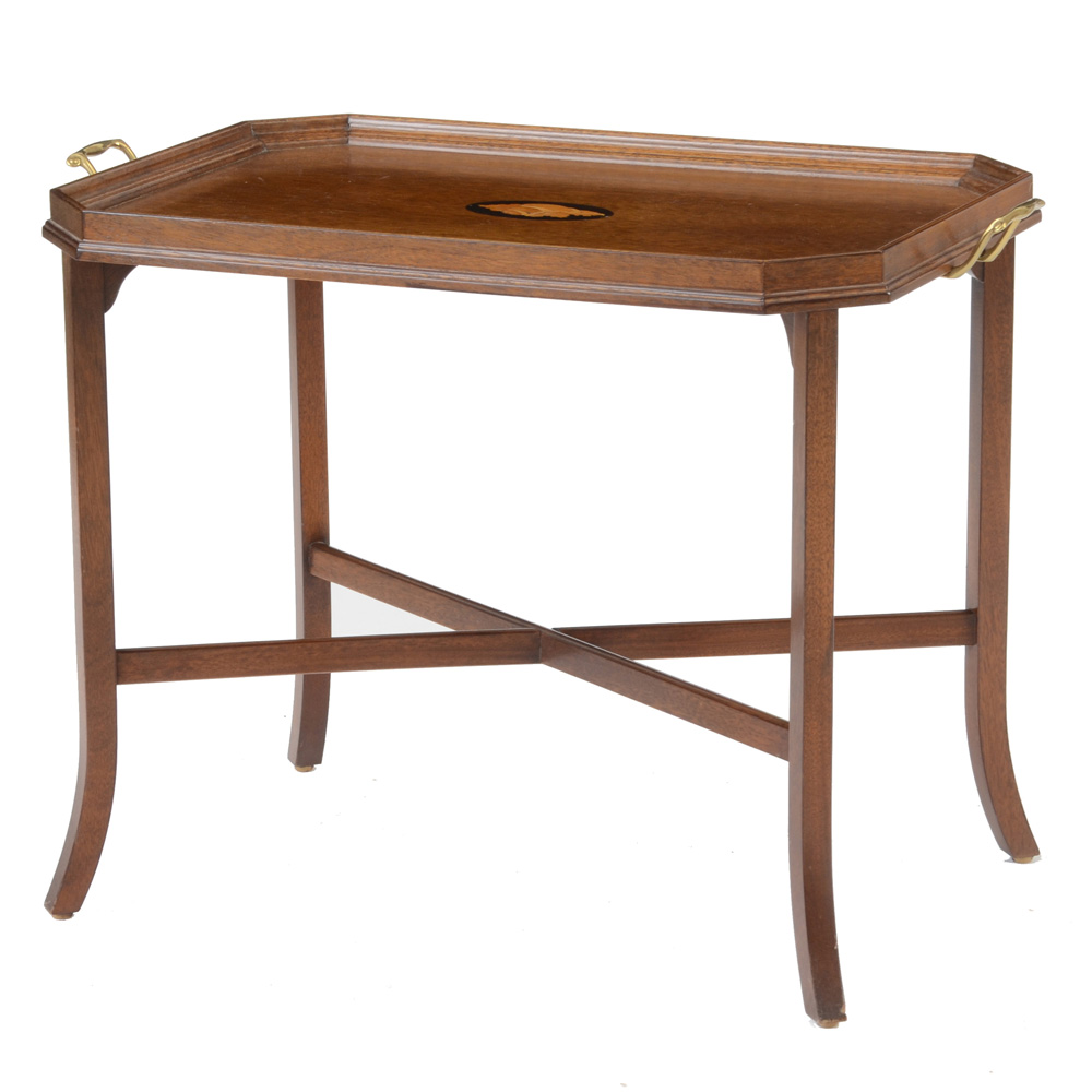 Mahogany Inlaid Wood Accent Table