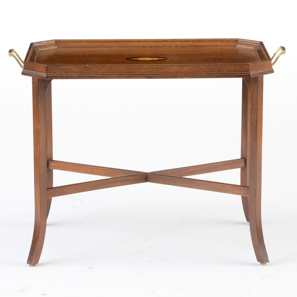 Mahogany Inlaid Wood Accent Table