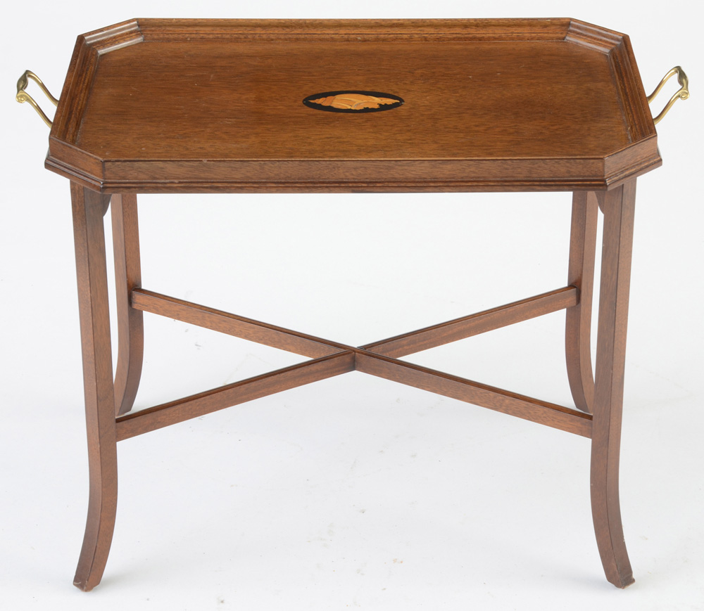 Mahogany Inlaid Wood Accent Table