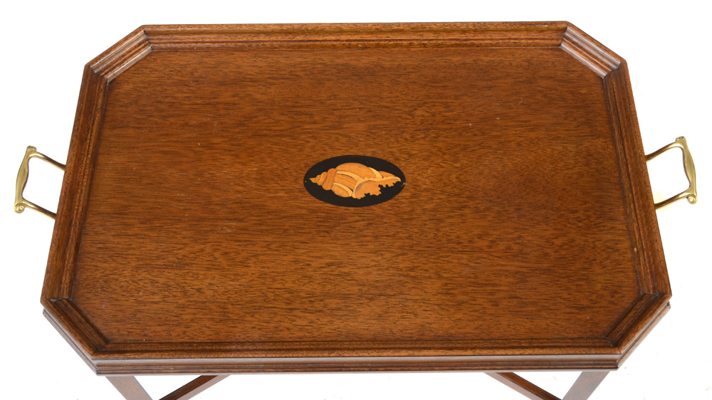 Mahogany Inlaid Wood Accent Table