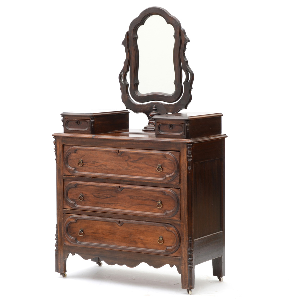 Victorian Eastlake Walnut Chest with Wishbone Mirror