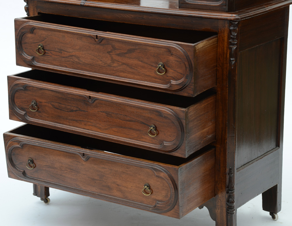 Victorian Eastlake Walnut Chest with Wishbone Mirror