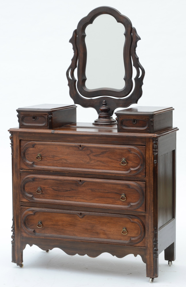 Victorian Eastlake Walnut Chest with Wishbone Mirror