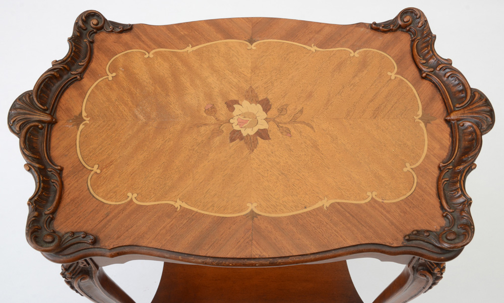French Style Inlaid Wood Accent Table