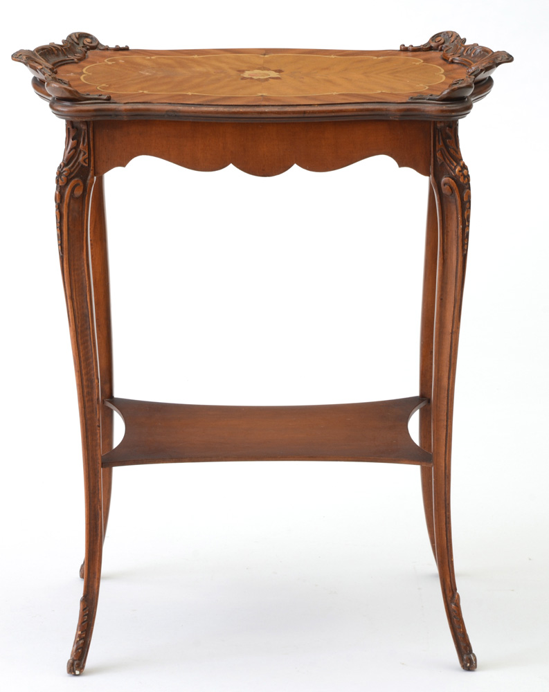 French Style Inlaid Wood Accent Table