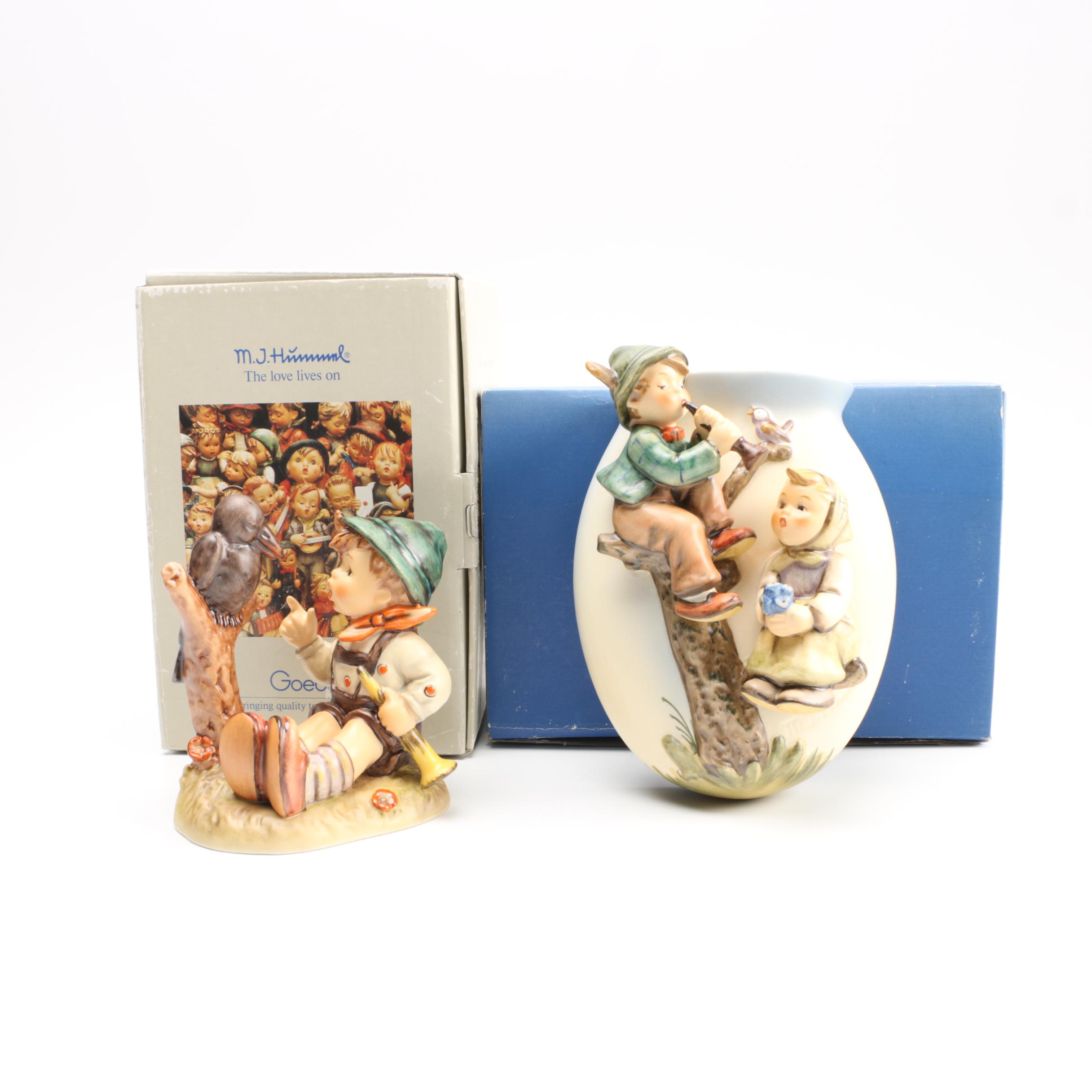 Hummel "Sing Along" Figurine and "Boy and Girl" Wall Vase