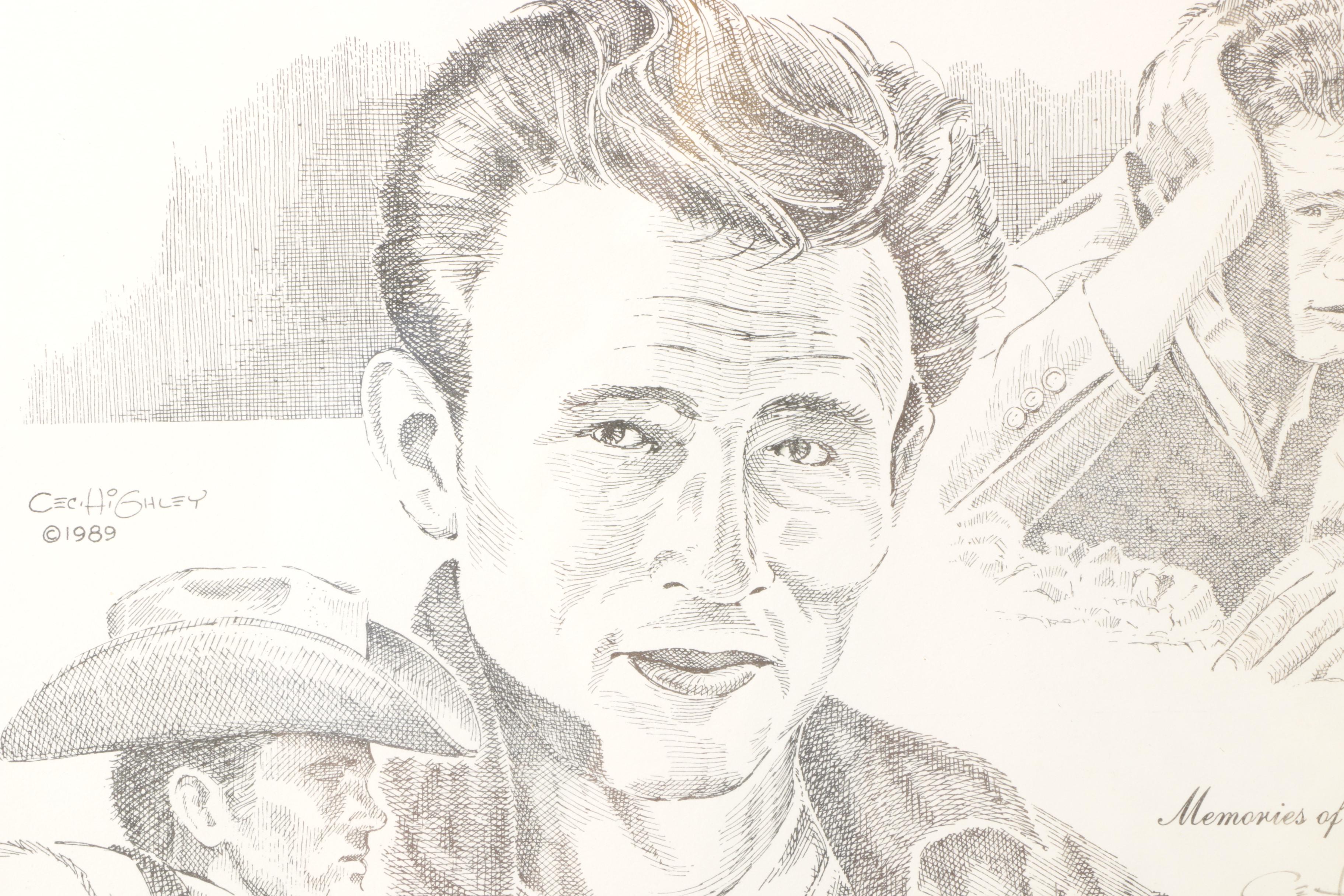 Cecil Highley Signed Offset Lithograph Celebrity Portraits