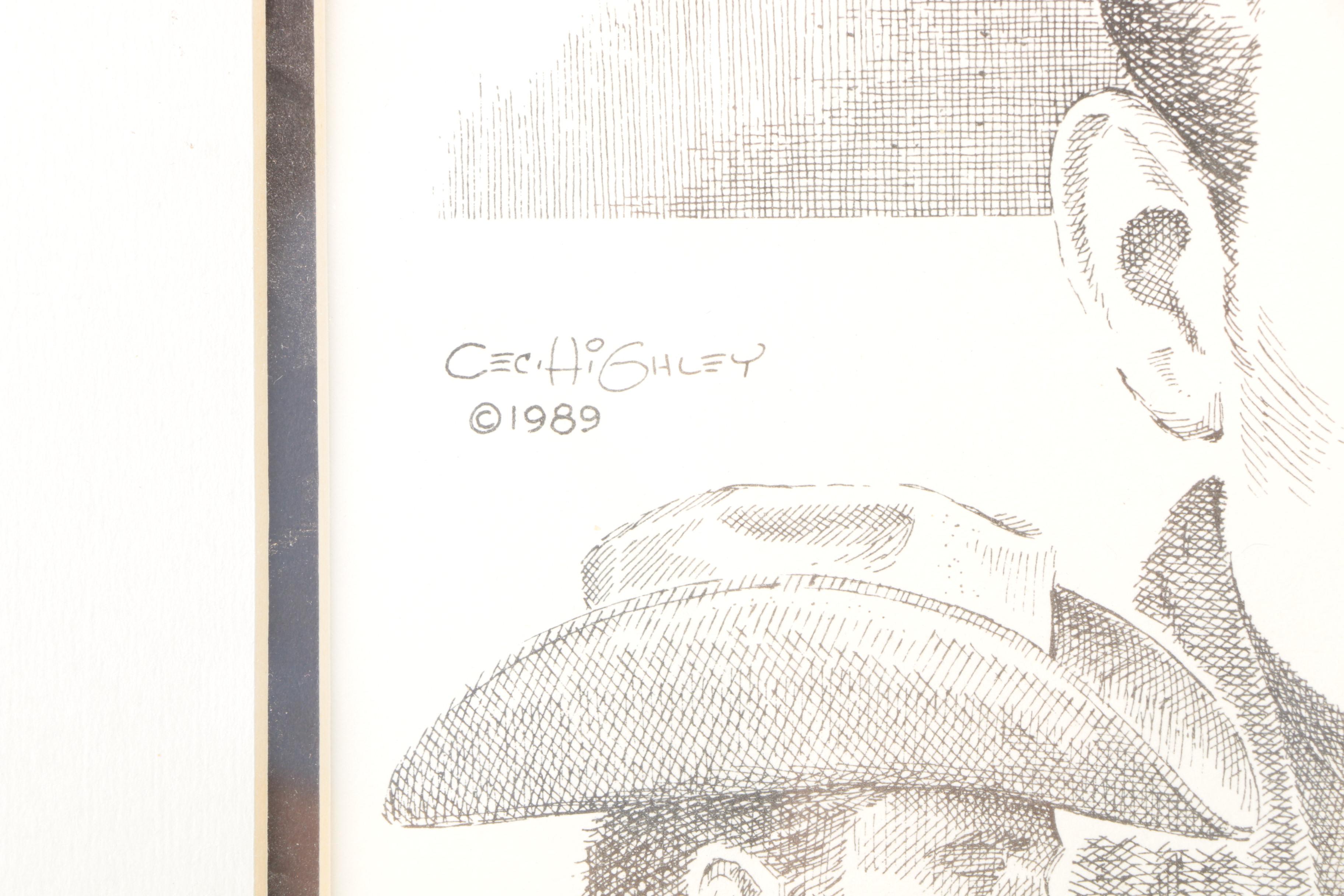 Cecil Highley Signed Offset Lithograph Celebrity Portraits