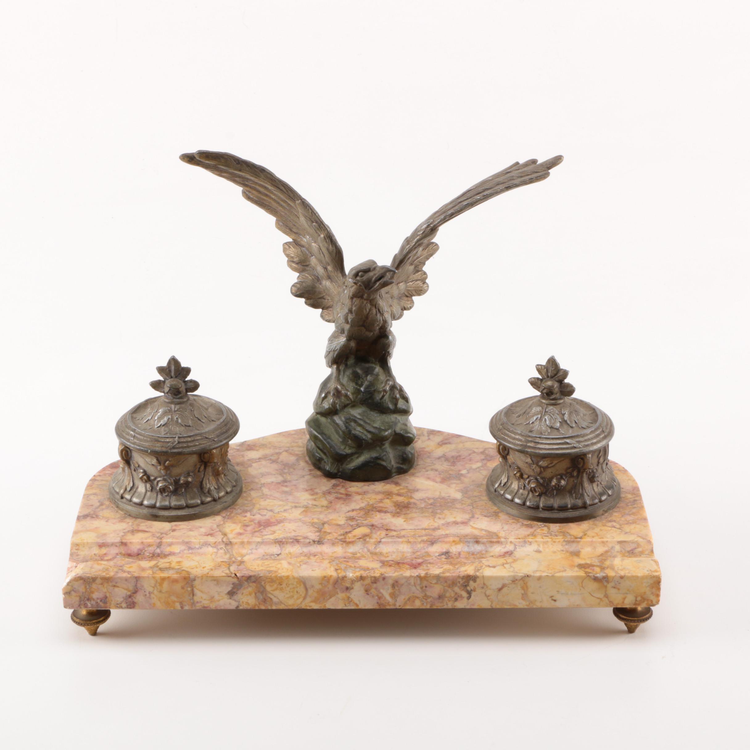 Melotte Signed Inkwell with Eagle Statuette
