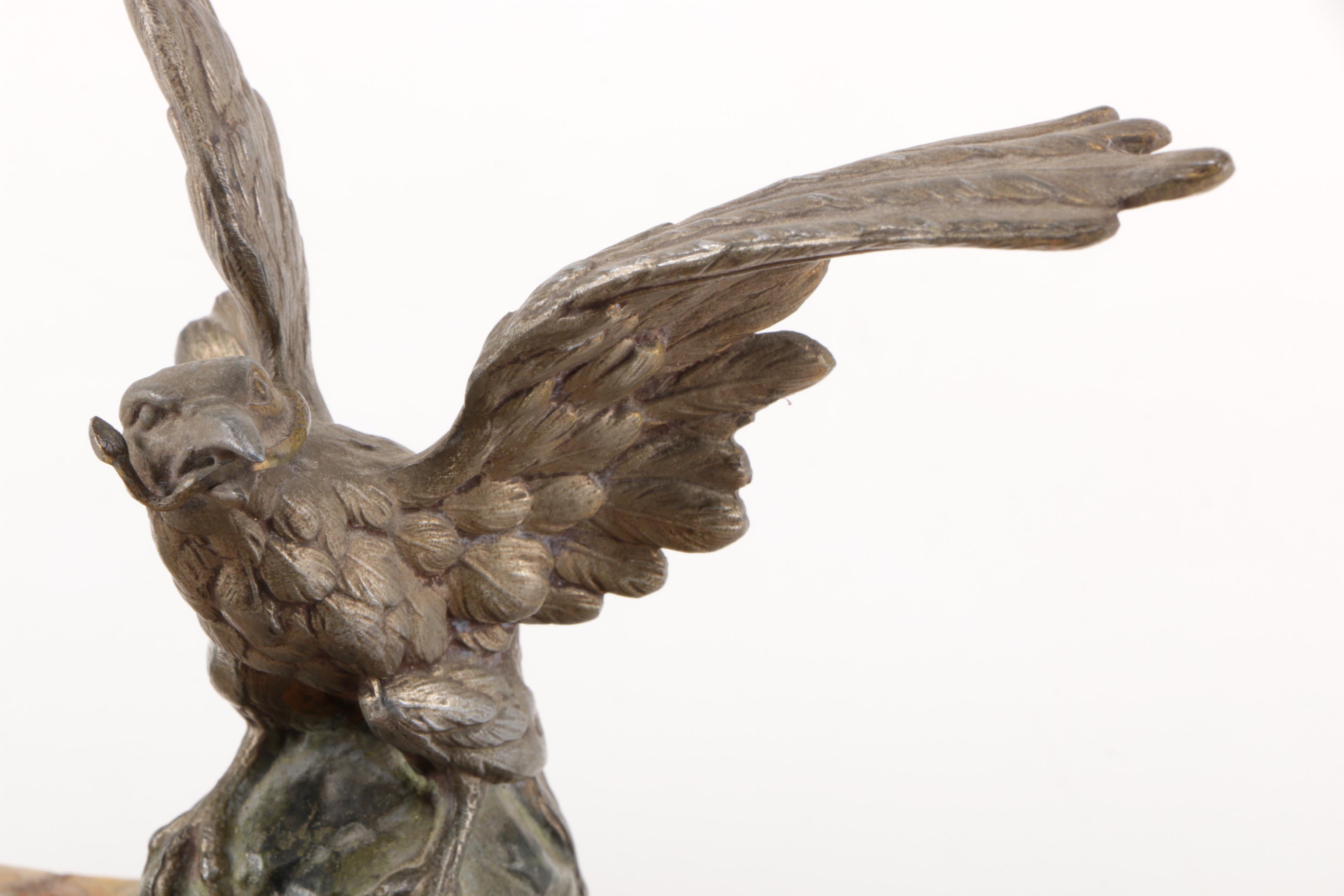 Melotte Signed Inkwell with Eagle Statuette