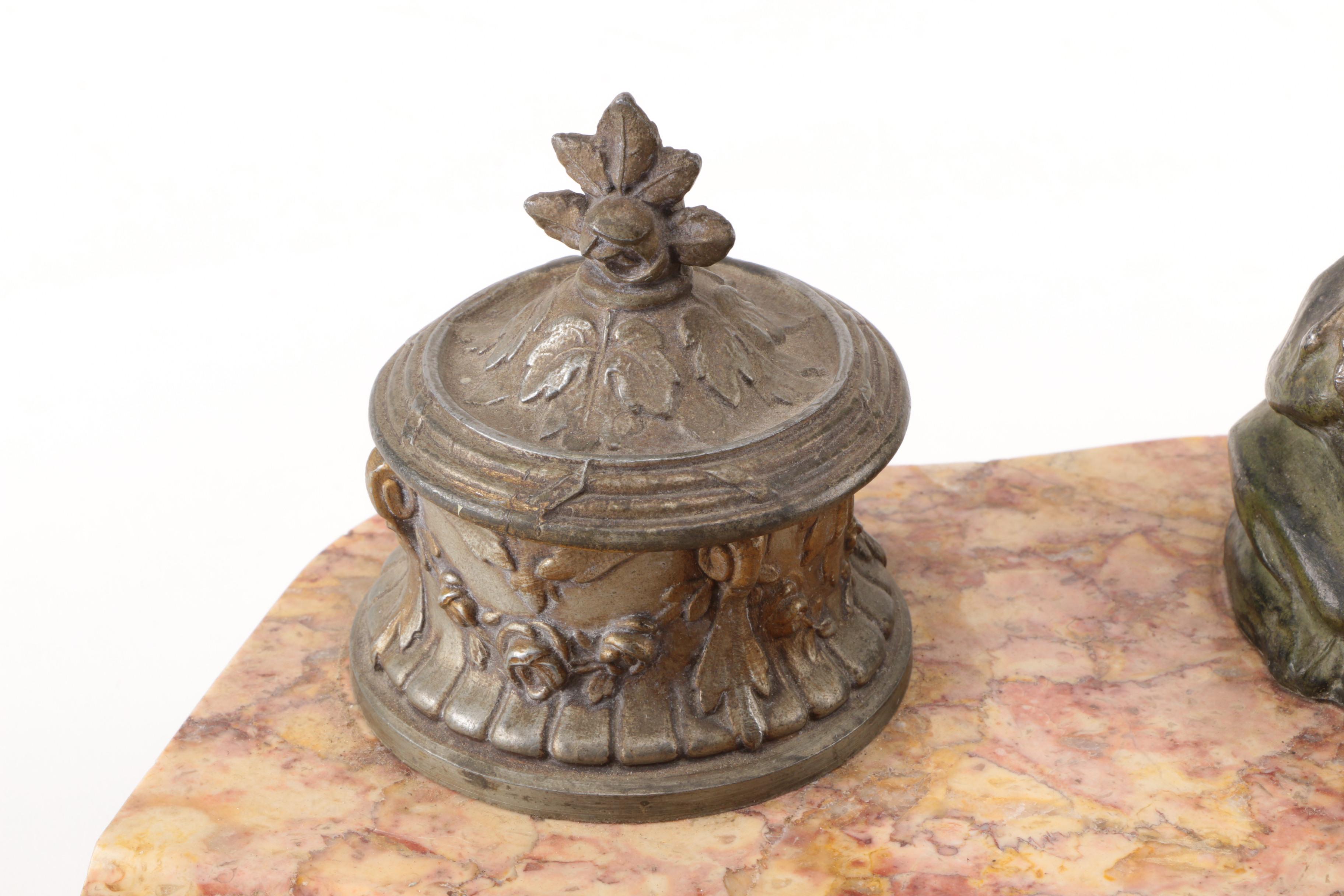 Melotte Signed Inkwell with Eagle Statuette