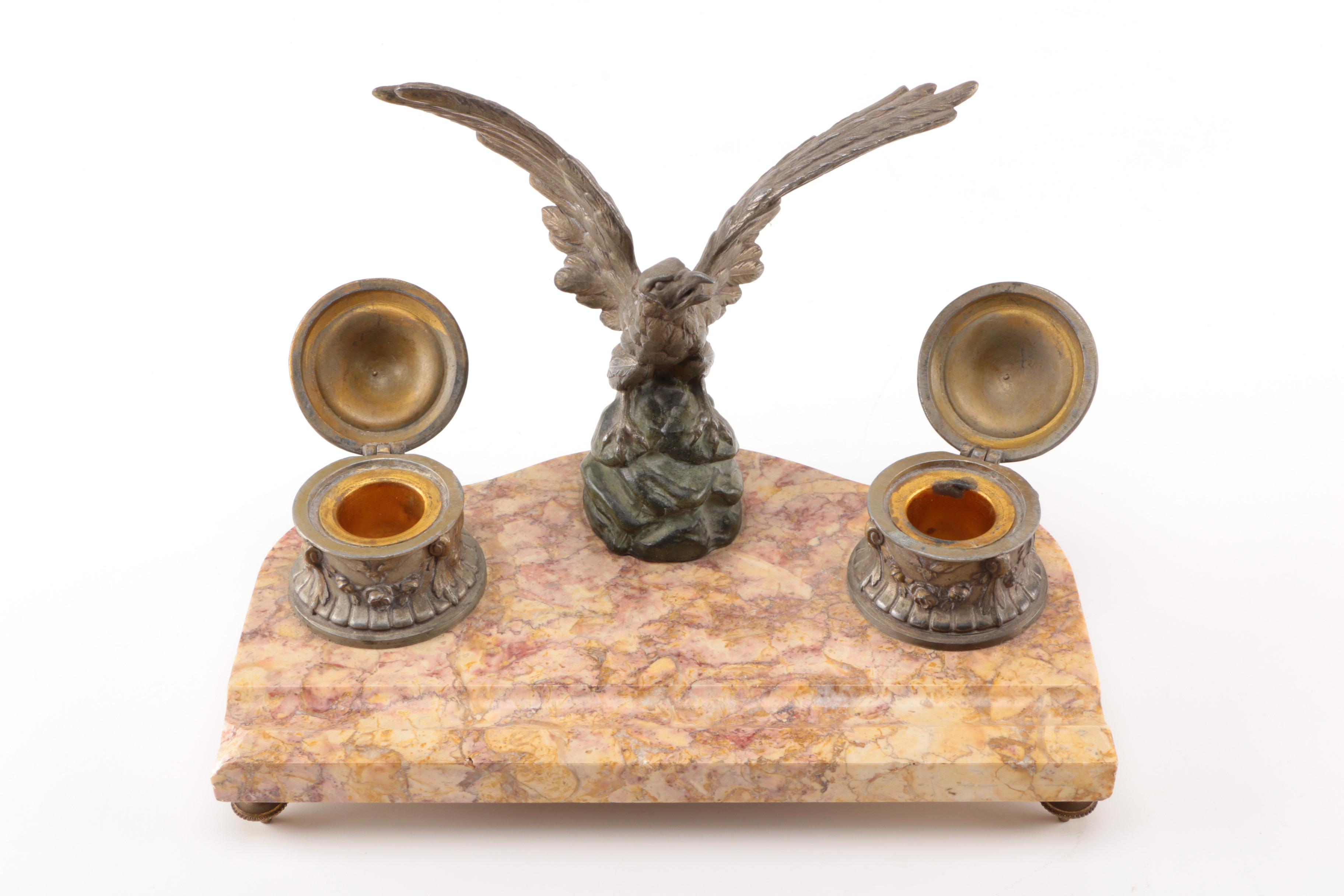 Melotte Signed Inkwell with Eagle Statuette