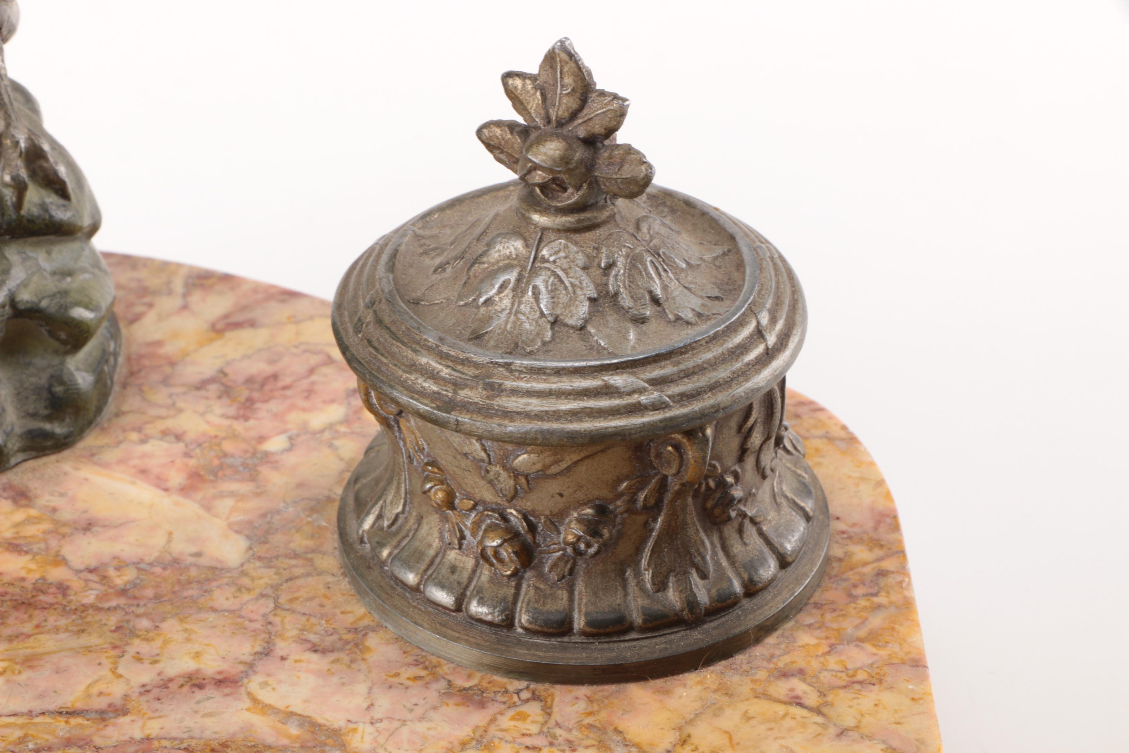 Melotte Signed Inkwell with Eagle Statuette