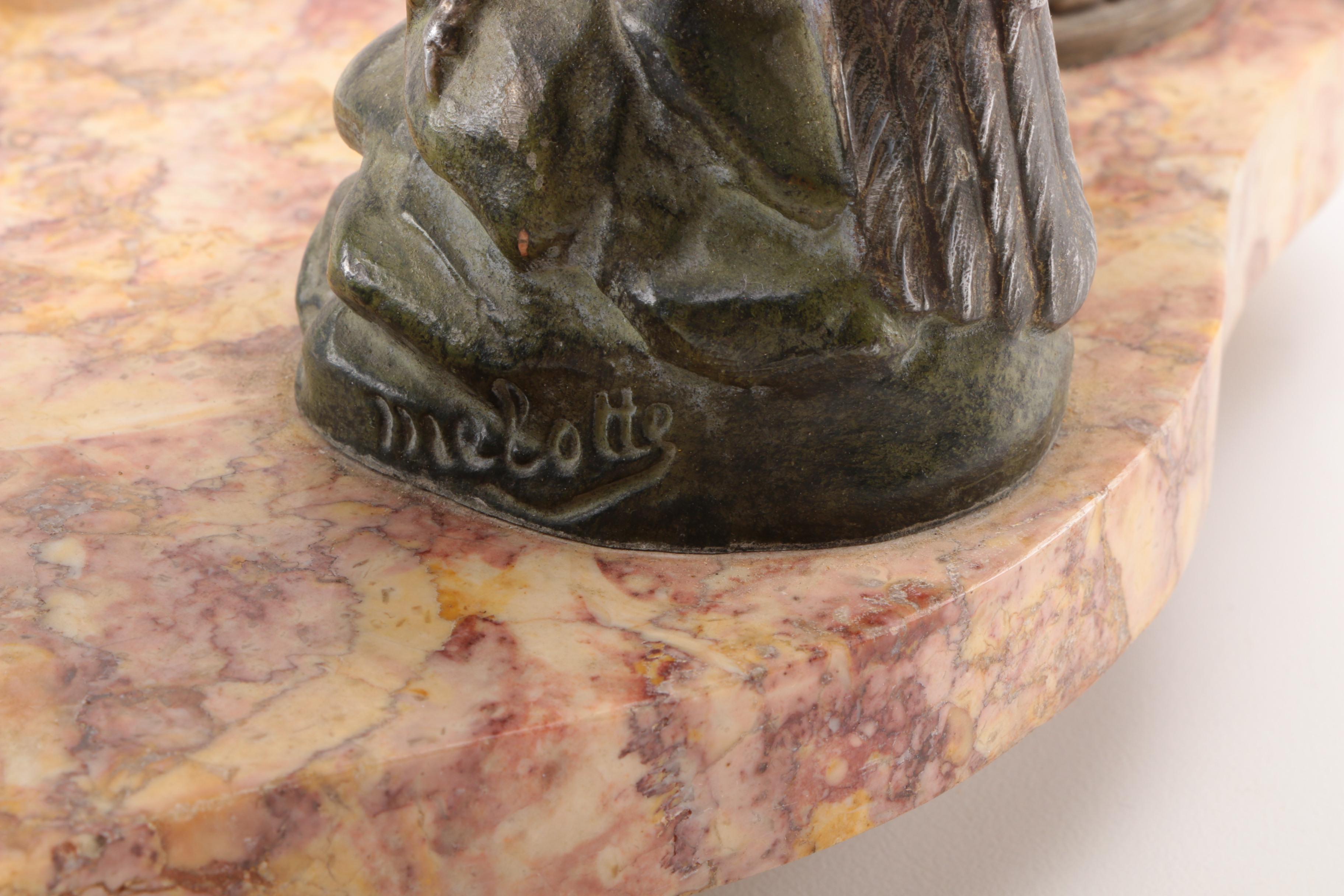 Melotte Signed Inkwell with Eagle Statuette
