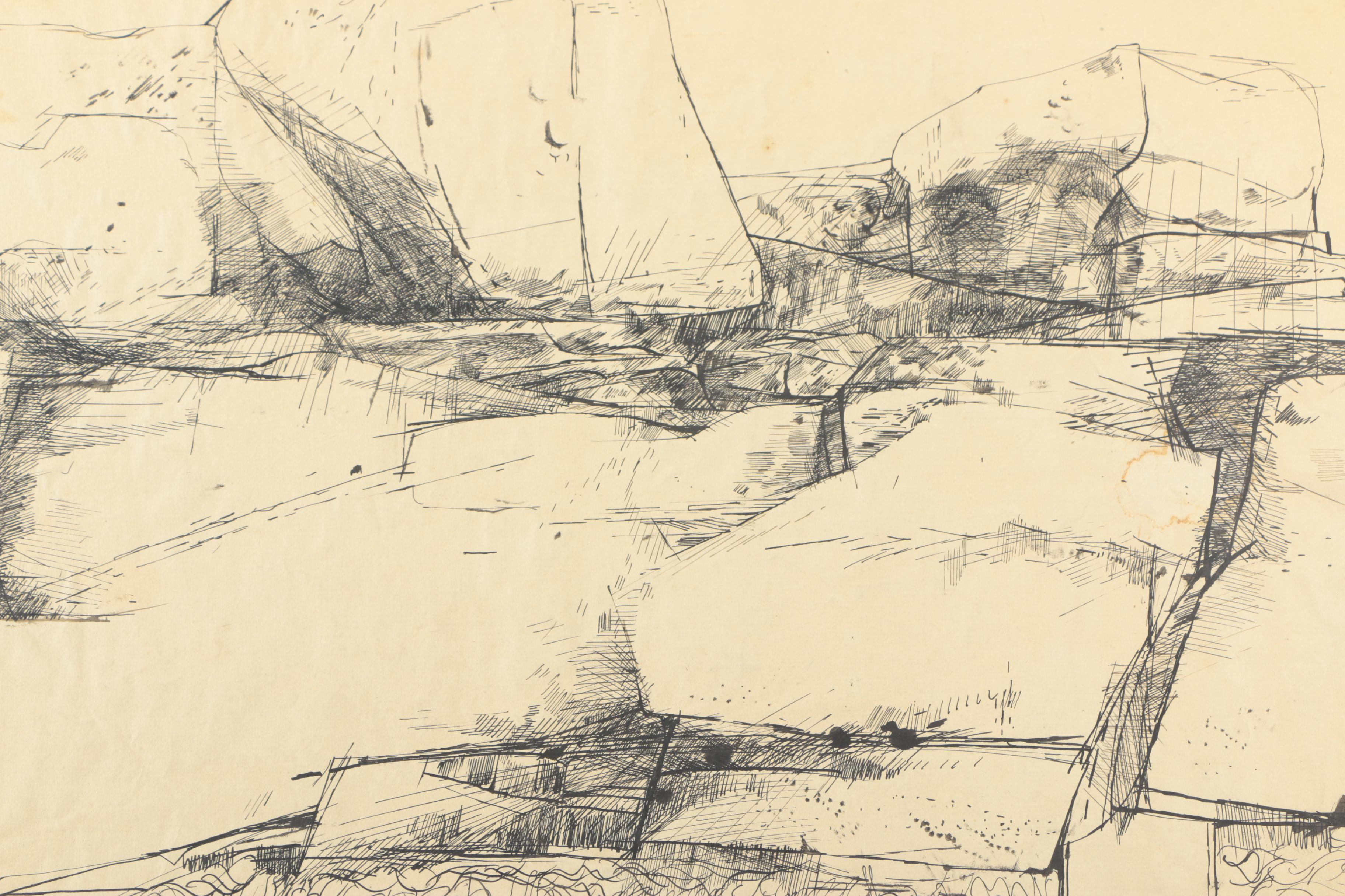 Nancy Stetson Ink Drawing of an Landscape