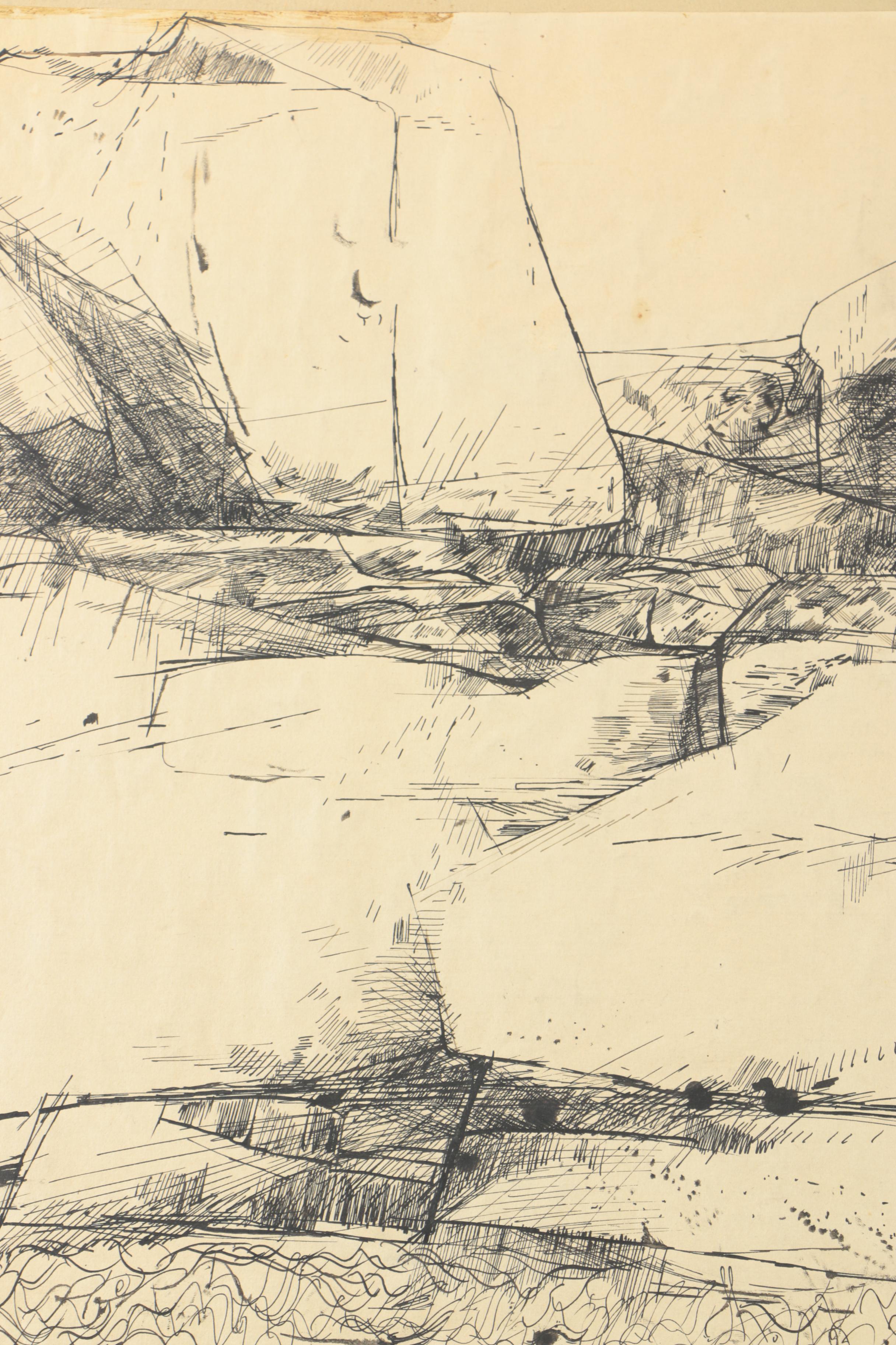 Nancy Stetson Ink Drawing of an Landscape