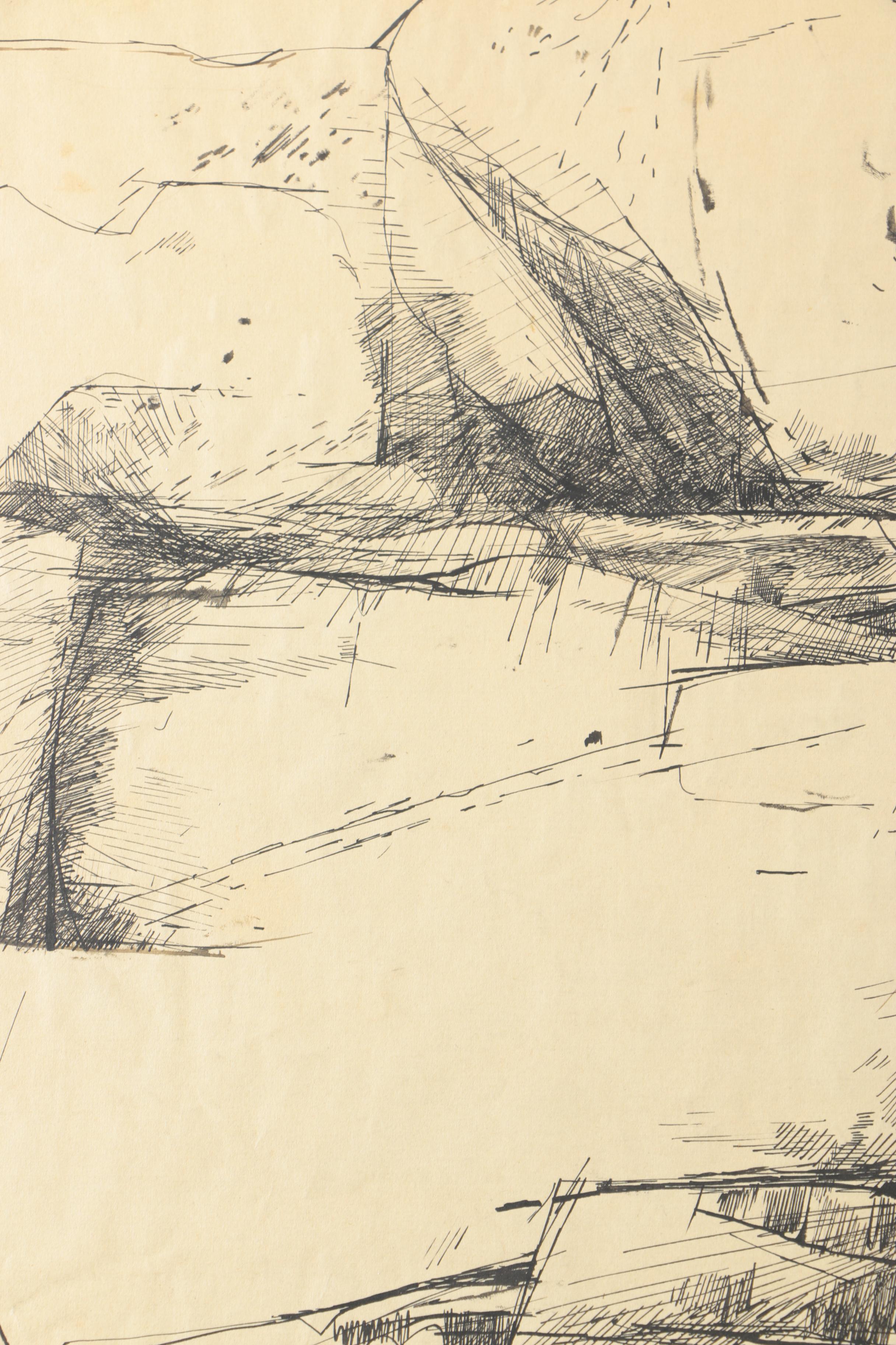Nancy Stetson Ink Drawing of an Landscape