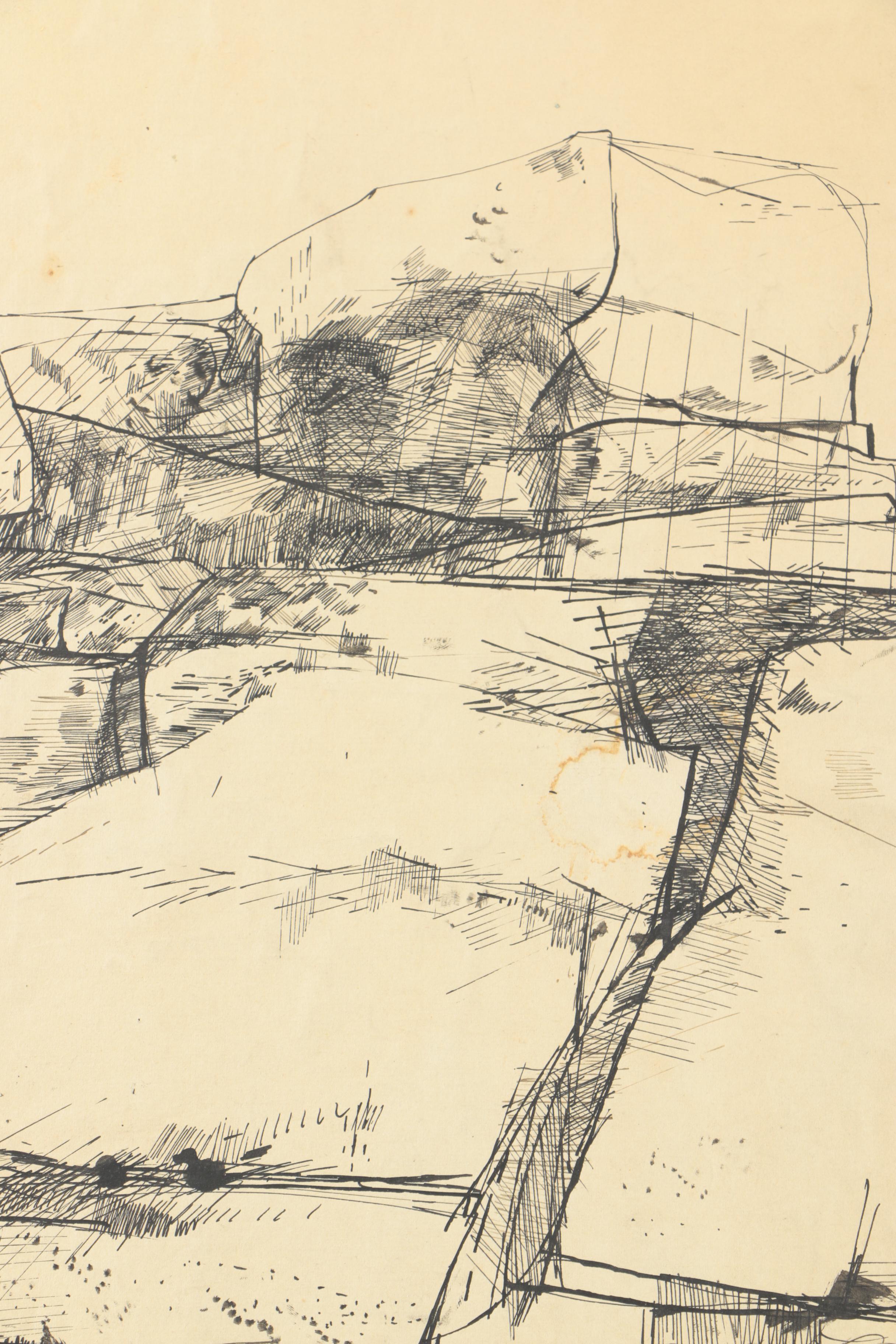 Nancy Stetson Ink Drawing of an Landscape