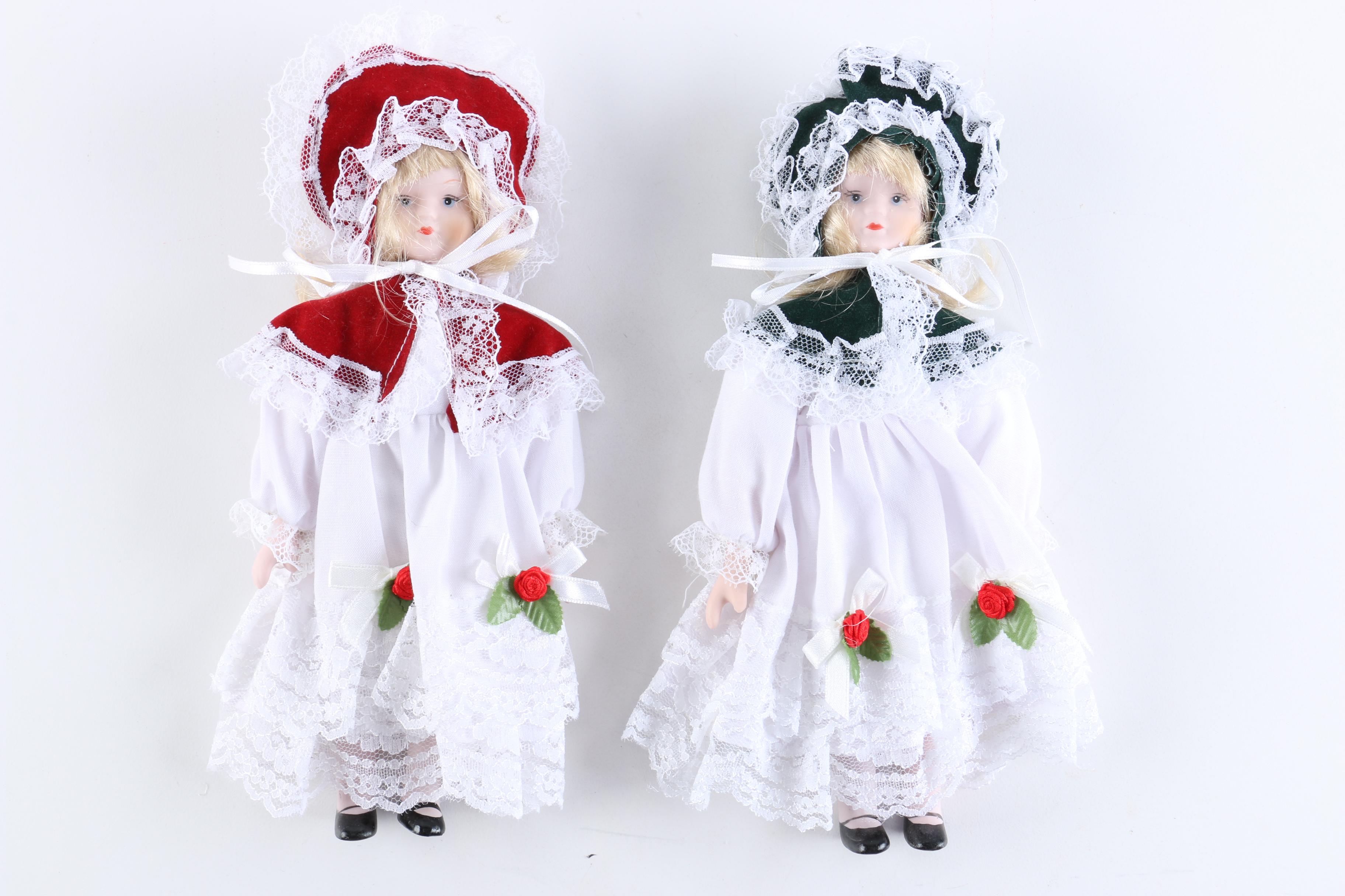Porcelain Dolls Including a Dynasty Doll with Matching Bear