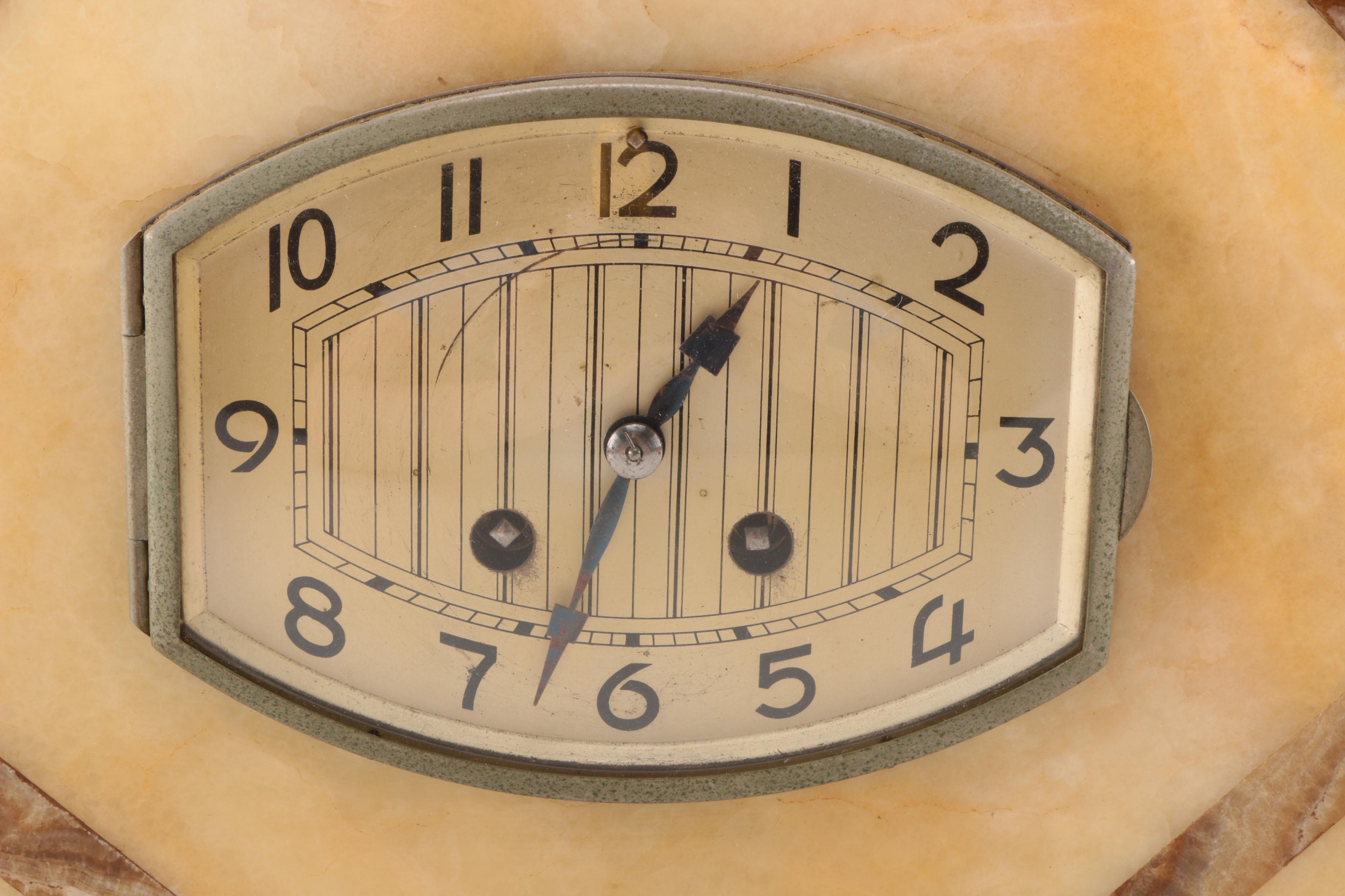 Brass Deer Statue on Marble Housed Clock