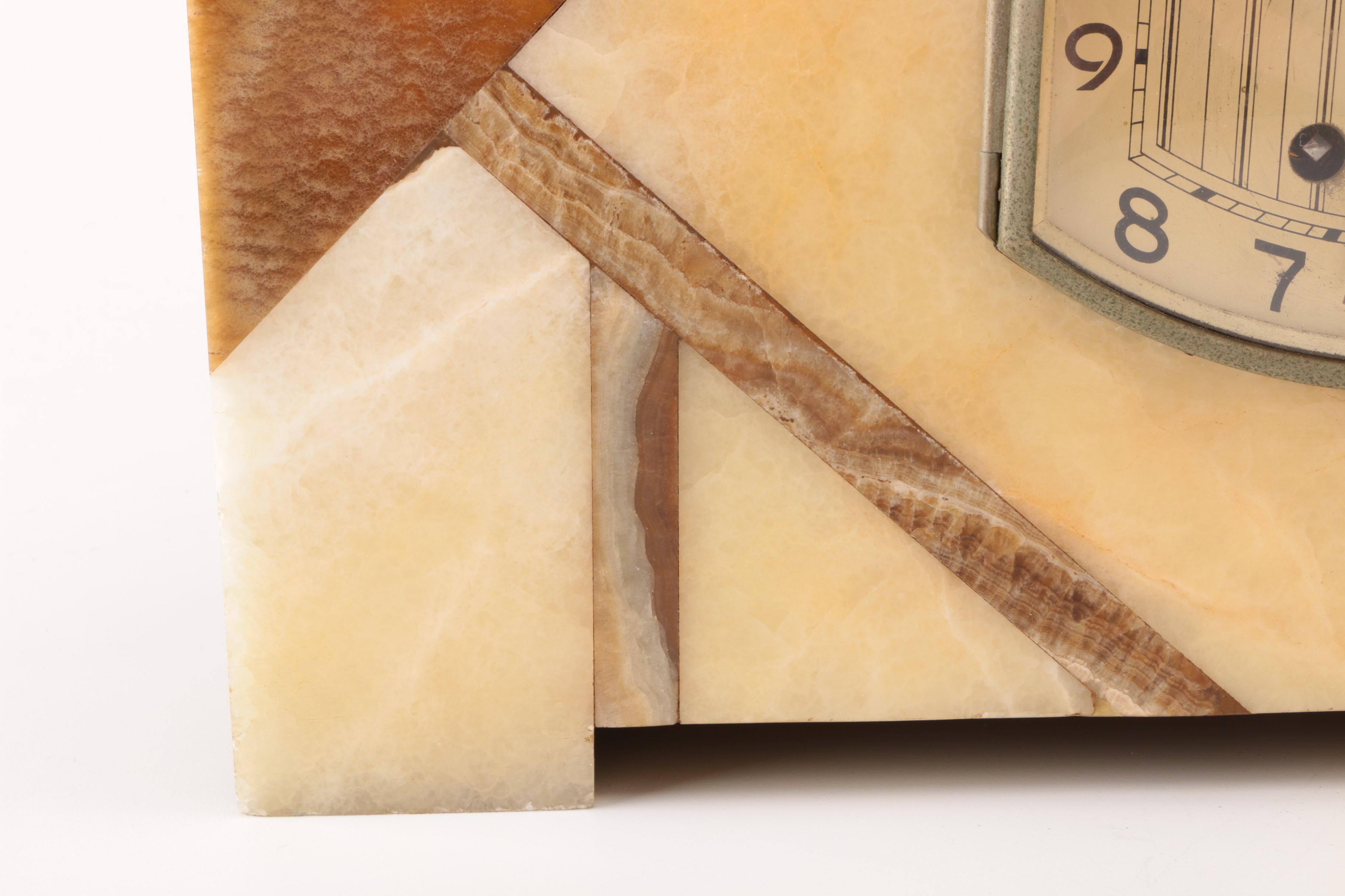 Brass Deer Statue on Marble Housed Clock