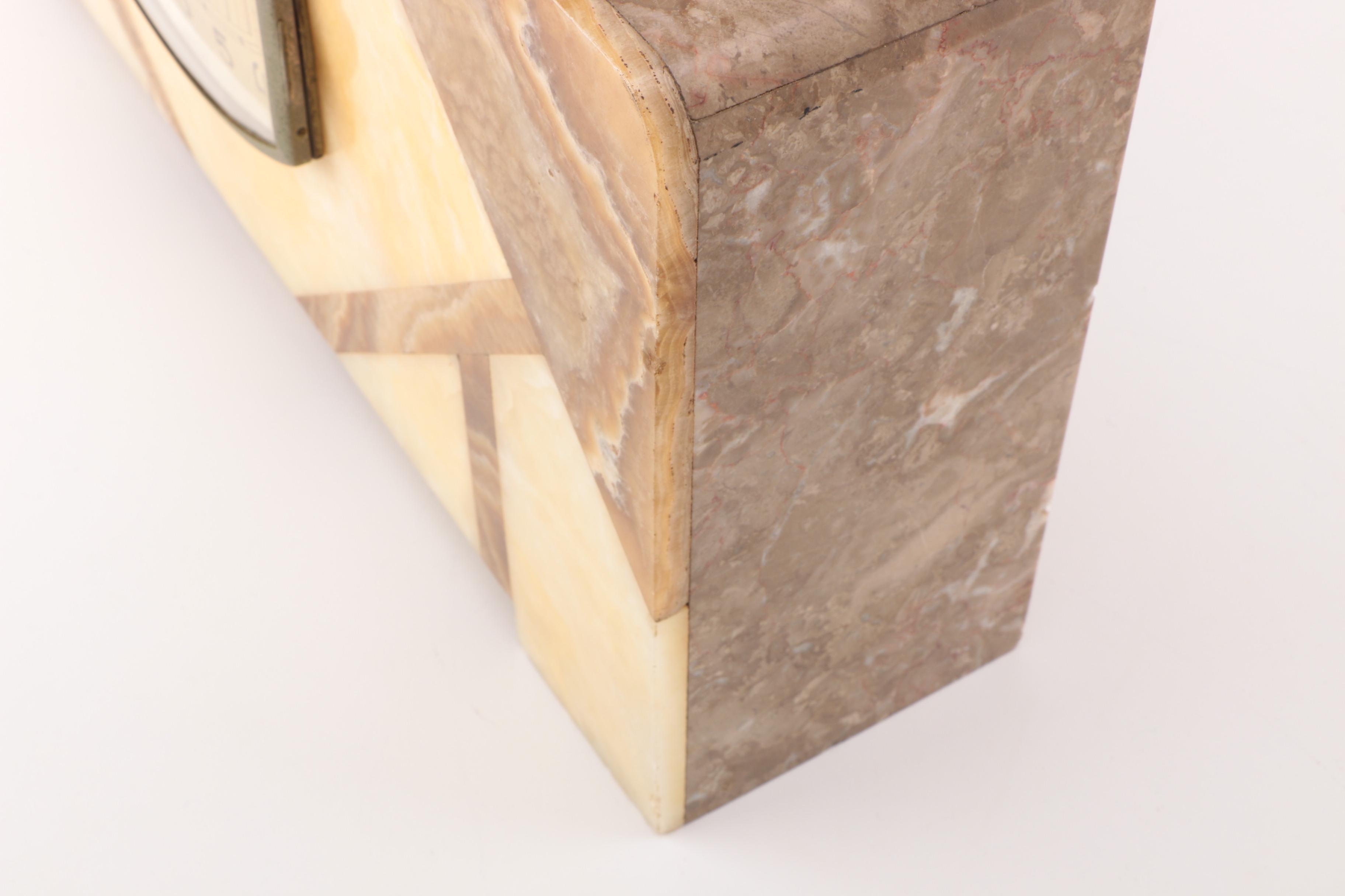 Brass Deer Statue on Marble Housed Clock