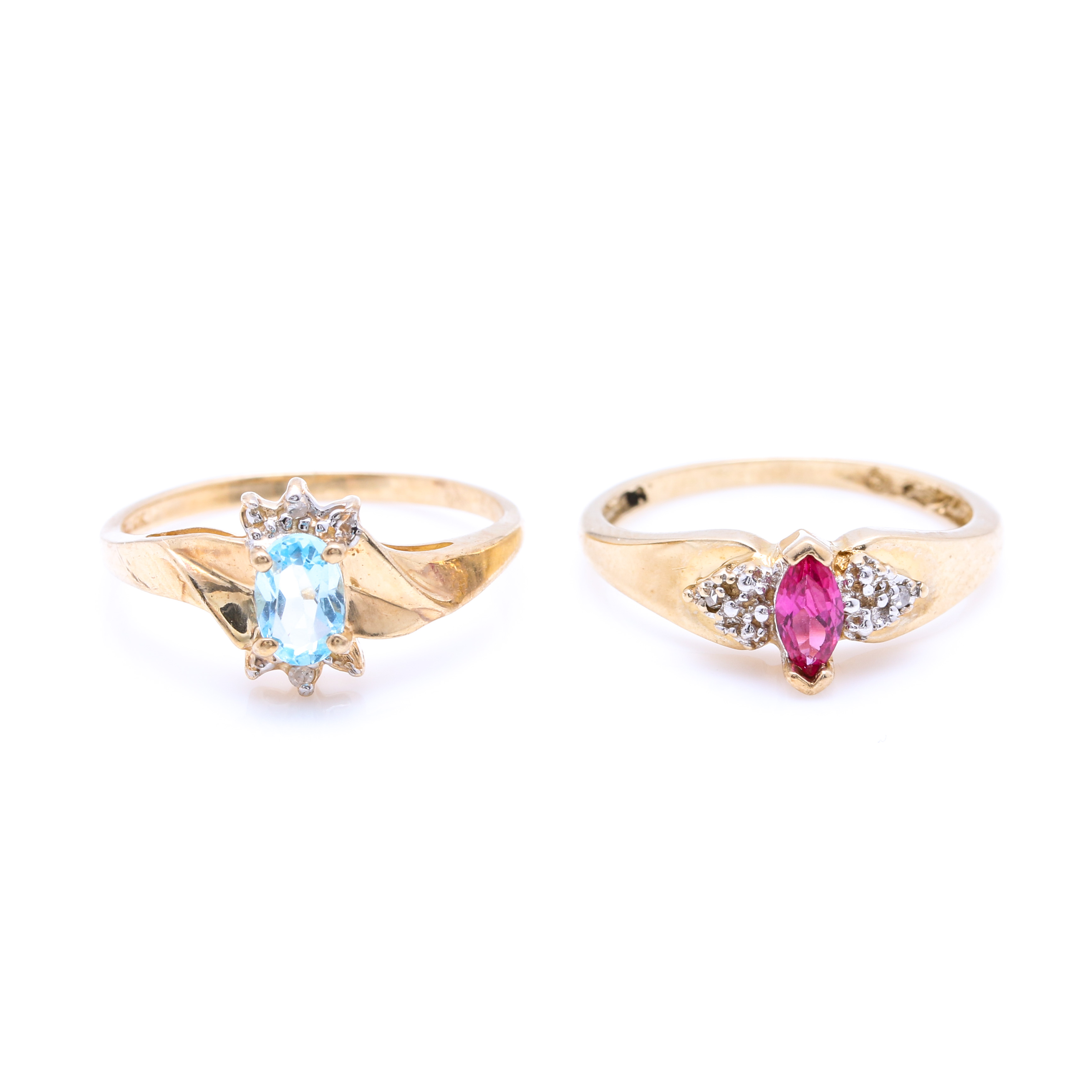 10K Yellow Gold Gemstone and Diamond Rings