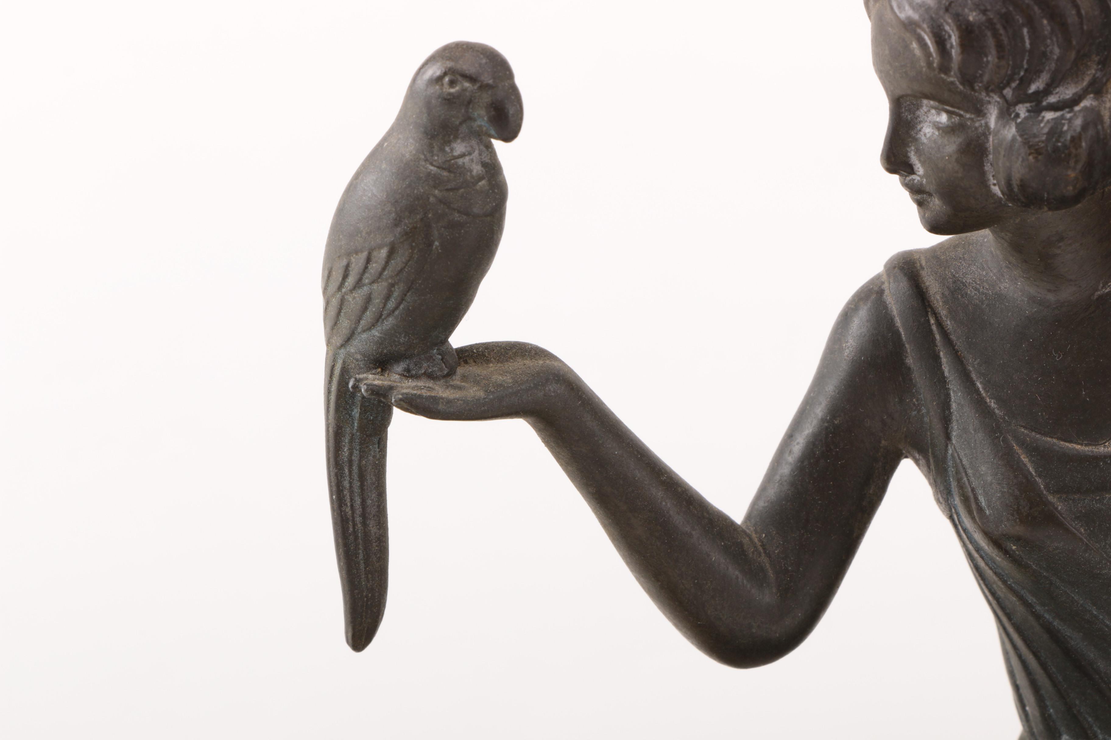 Art Deco Marble Desk Clock with Stauette and a pair of Bookends