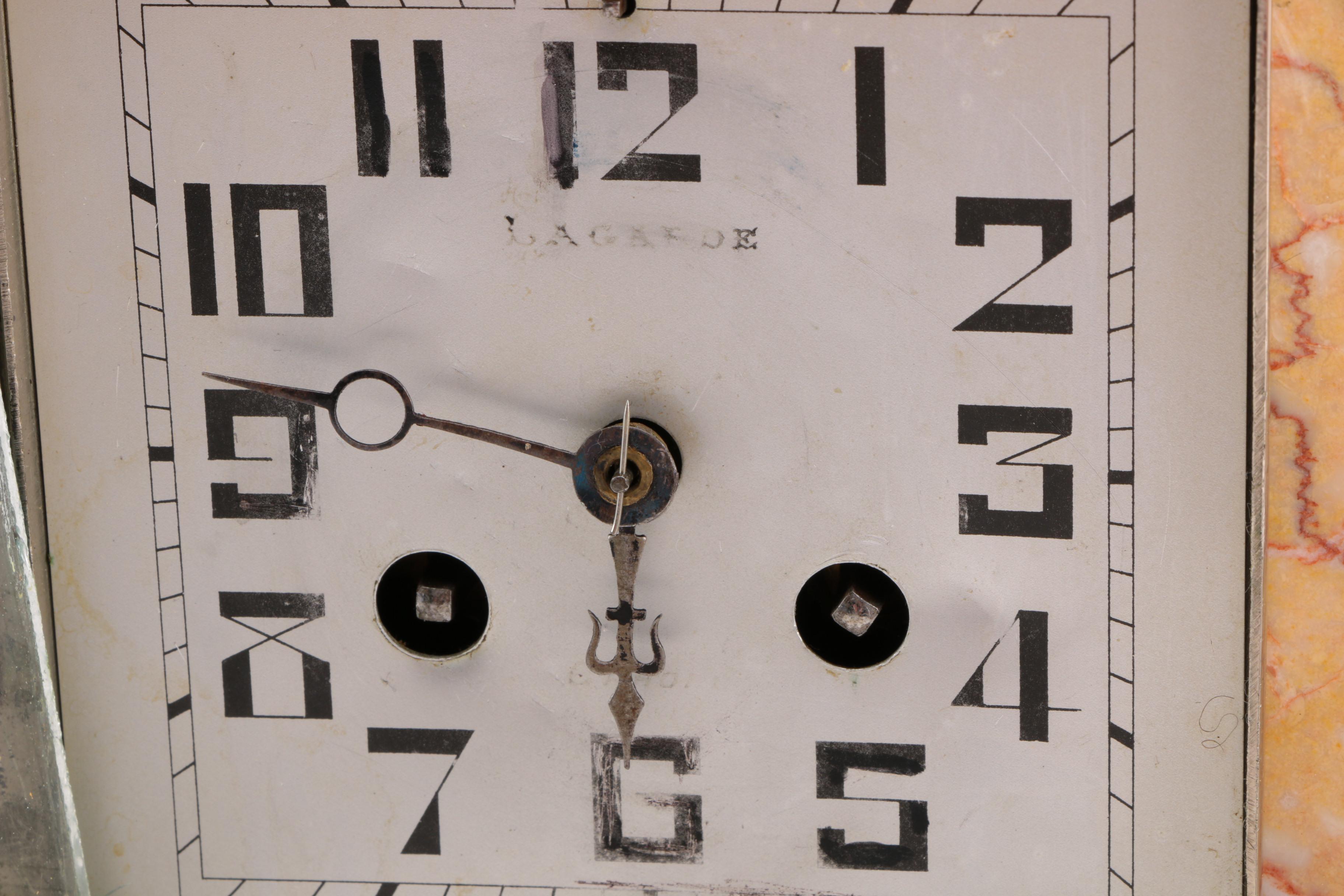 Art Deco Marble Desk Clock with Stauette and a pair of Bookends