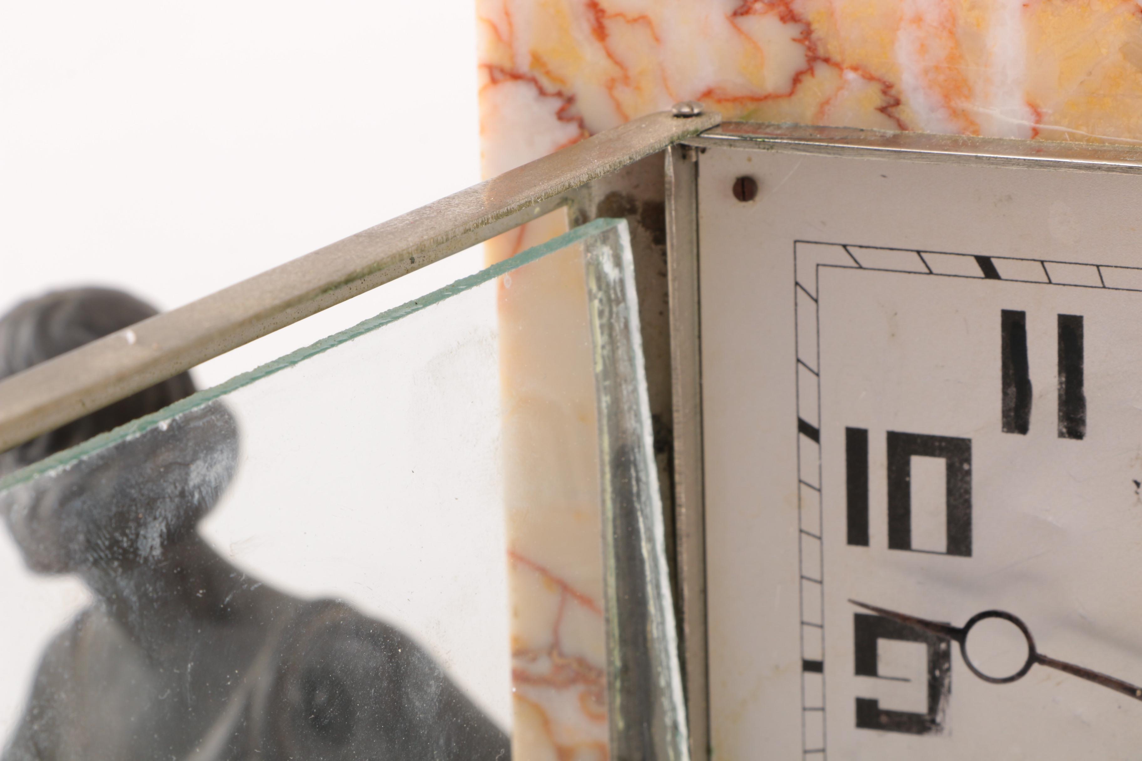 Art Deco Marble Desk Clock with Stauette and a pair of Bookends