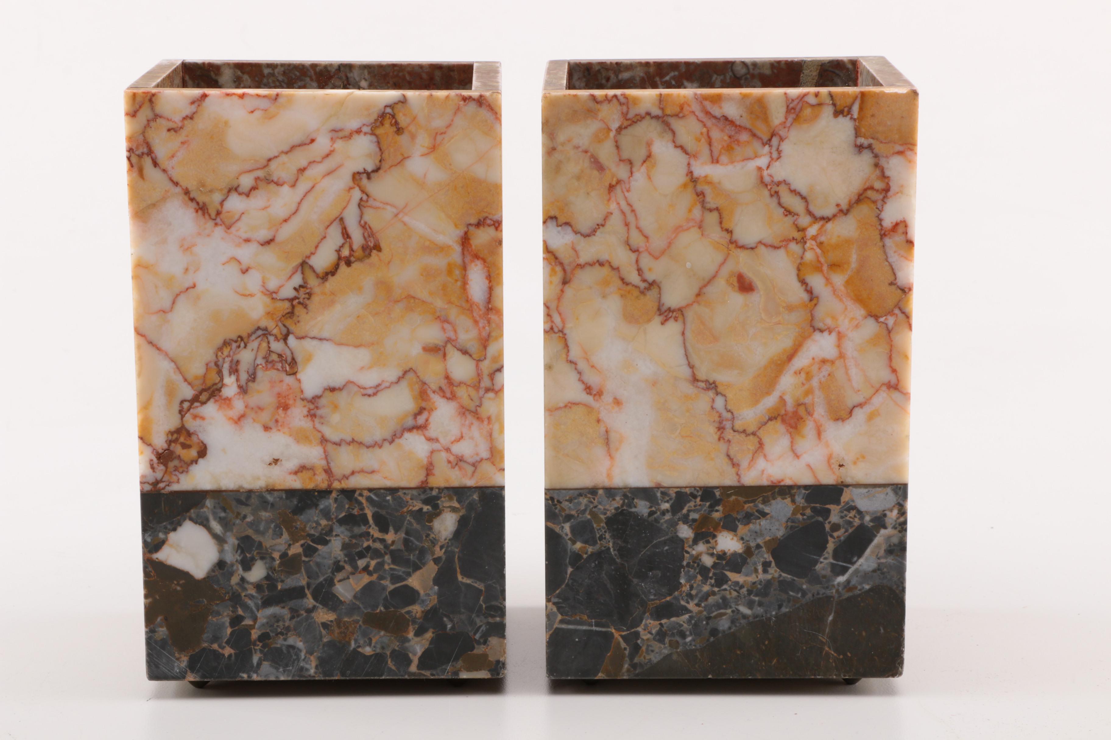 Art Deco Marble Desk Clock with Stauette and a pair of Bookends