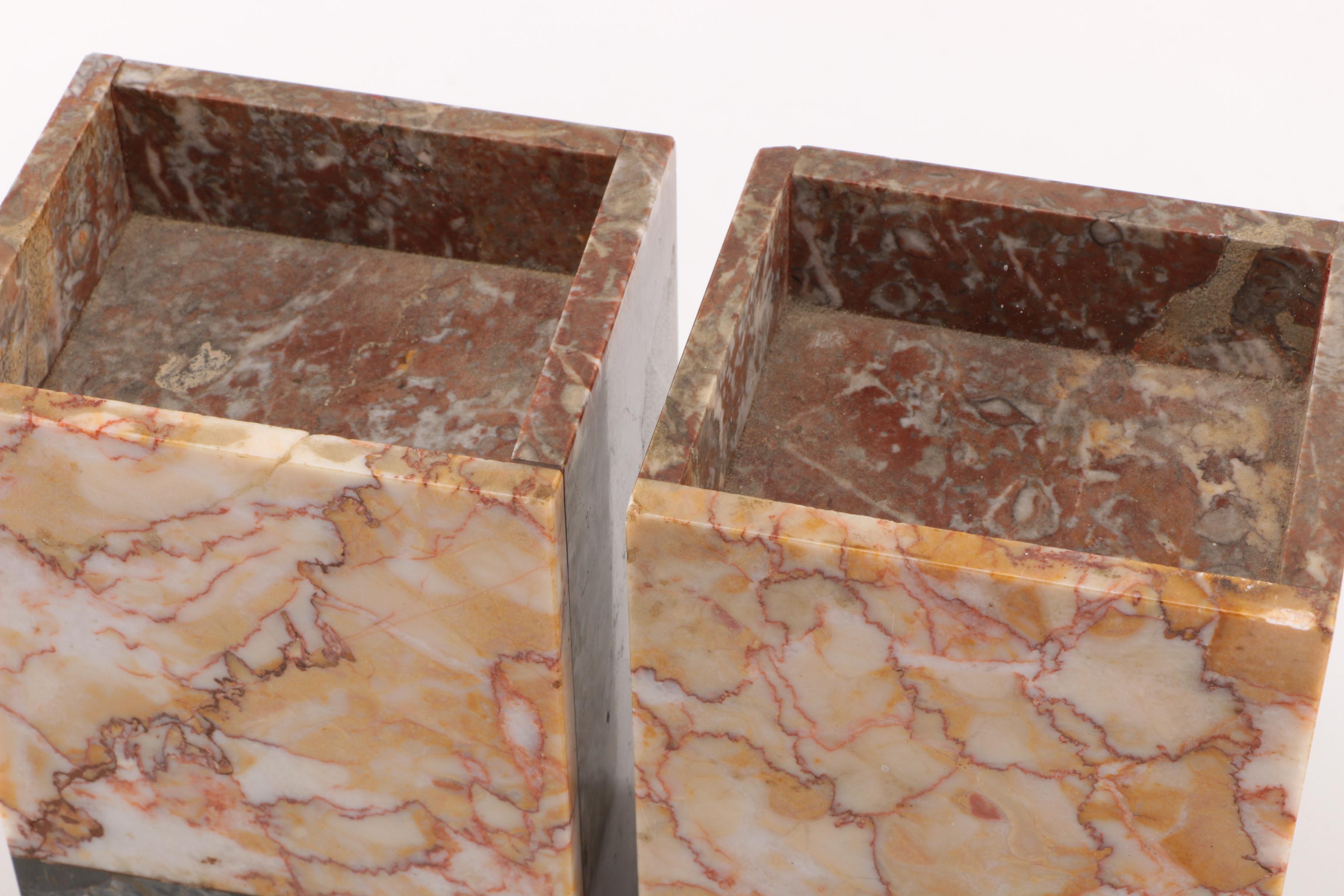 Art Deco Marble Desk Clock with Stauette and a pair of Bookends