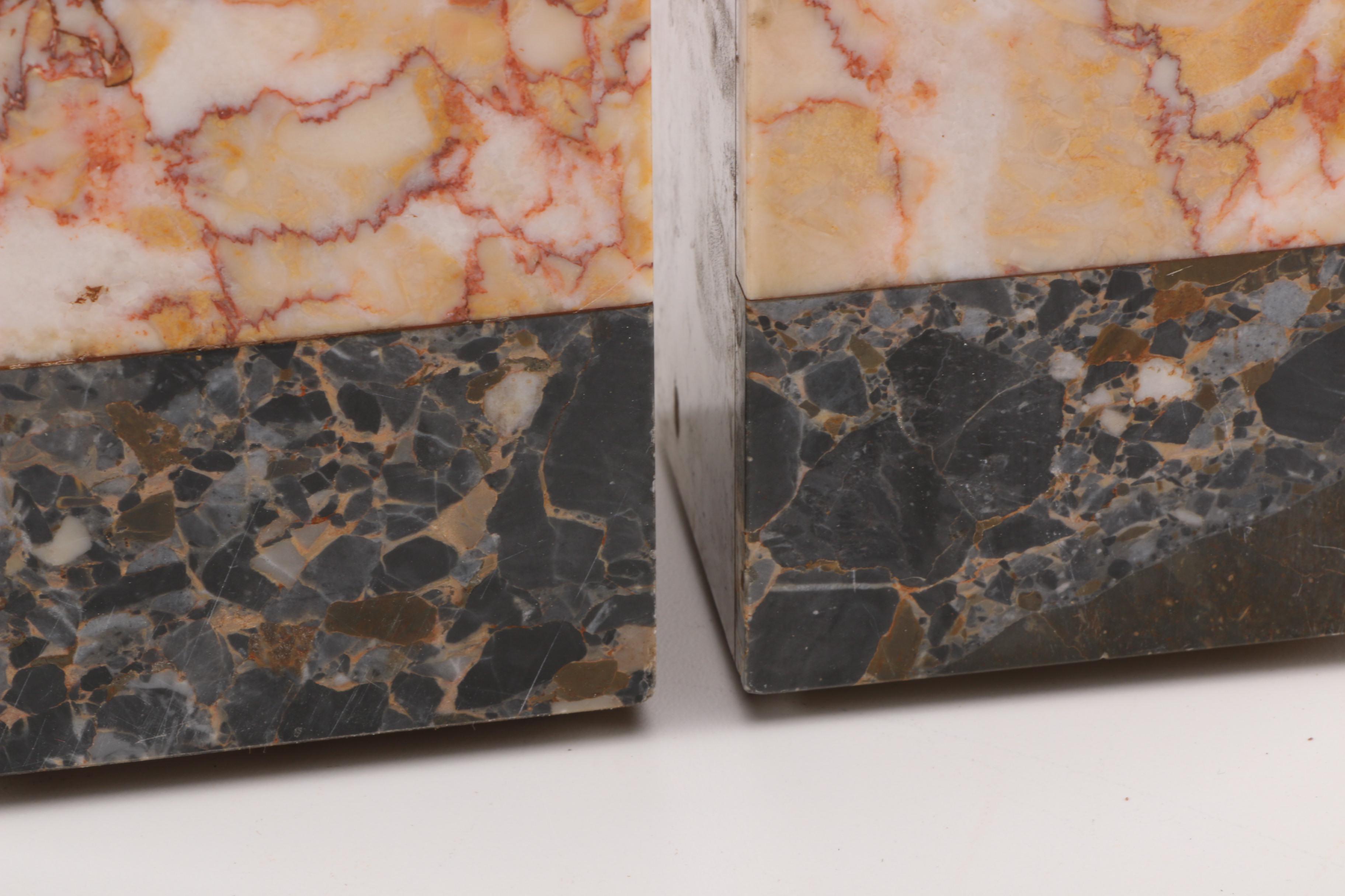 Art Deco Marble Desk Clock with Stauette and a pair of Bookends