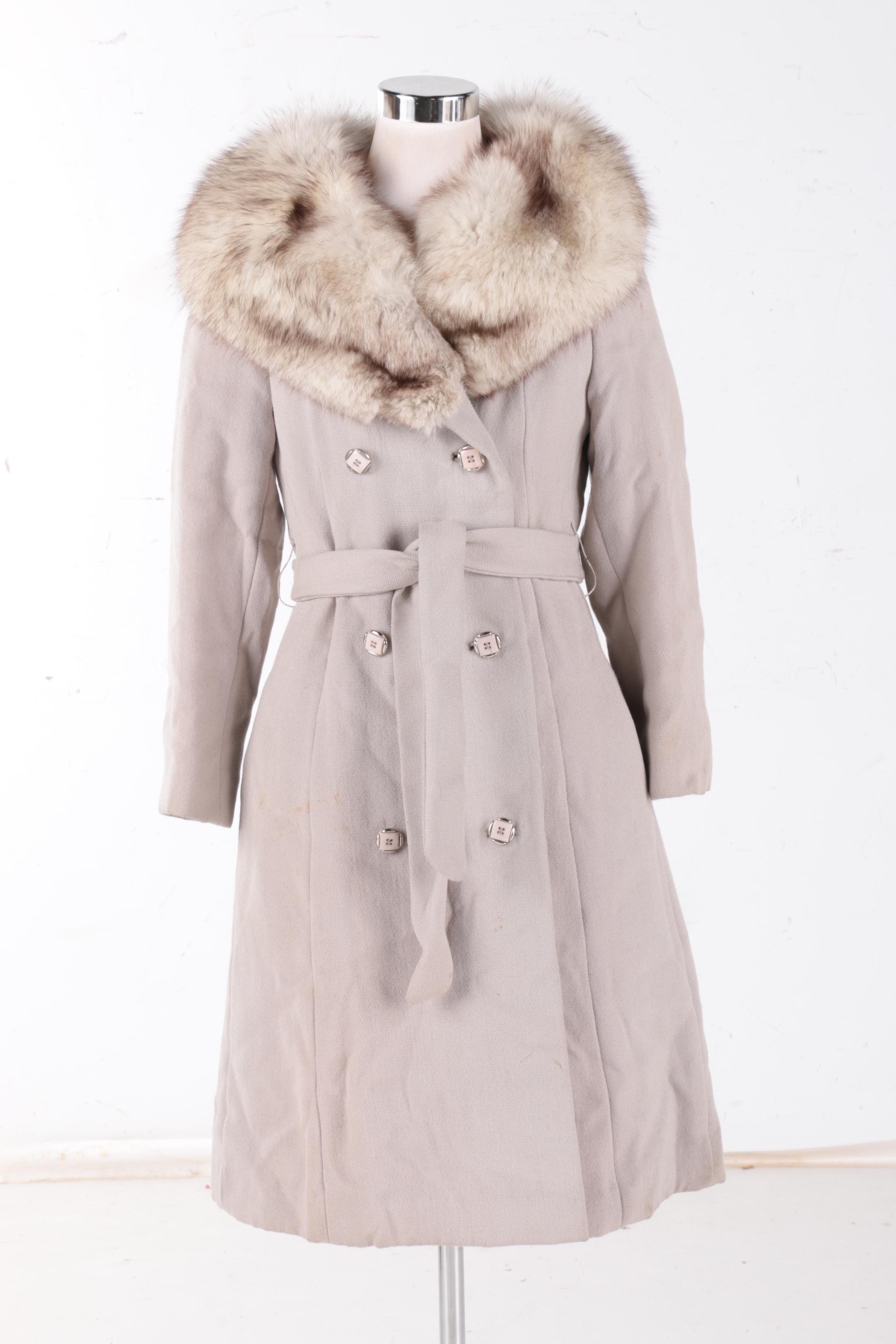 Vintage Double Breasted Coat with Fox Fur Collar