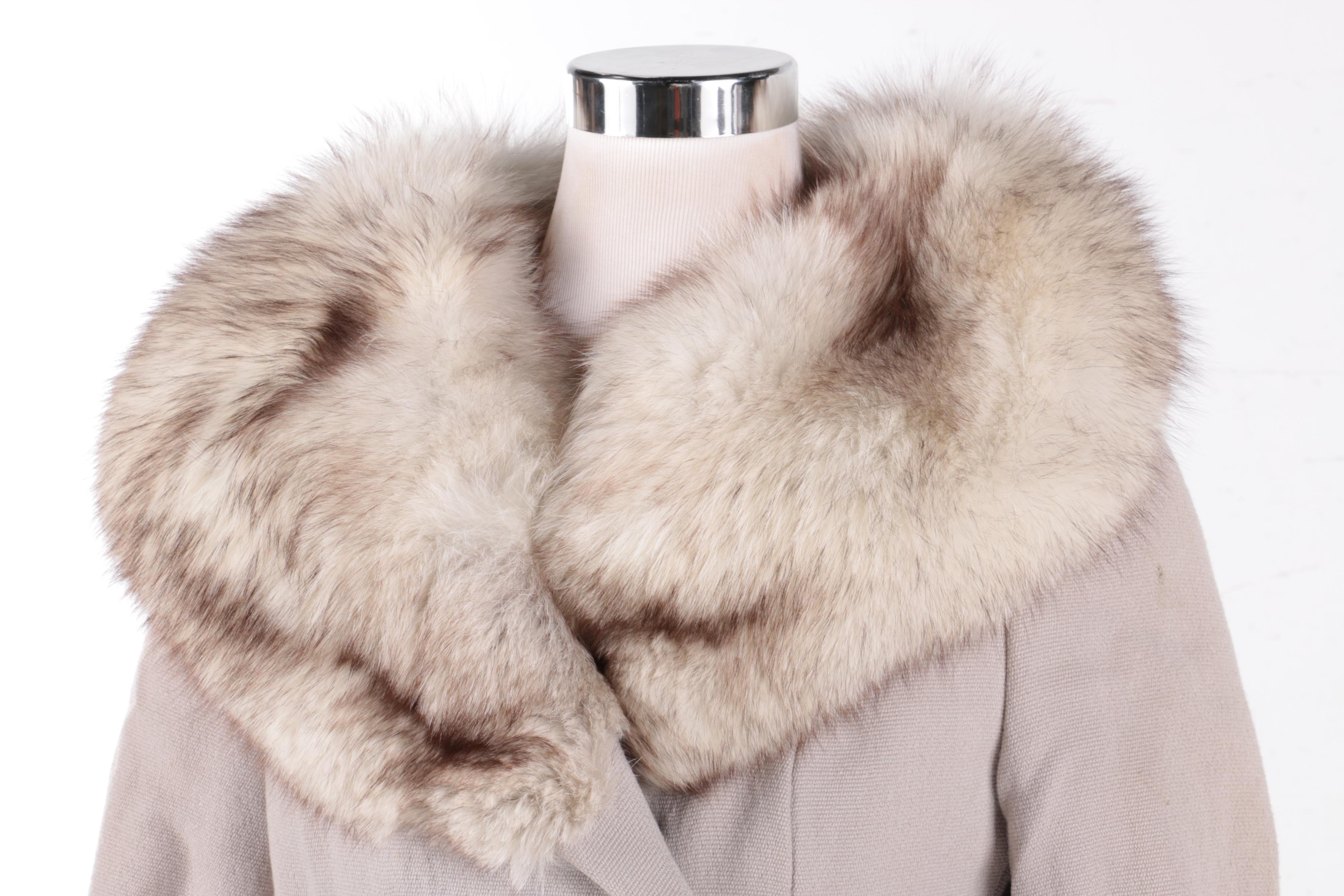 Vintage Double Breasted Coat with Fox Fur Collar