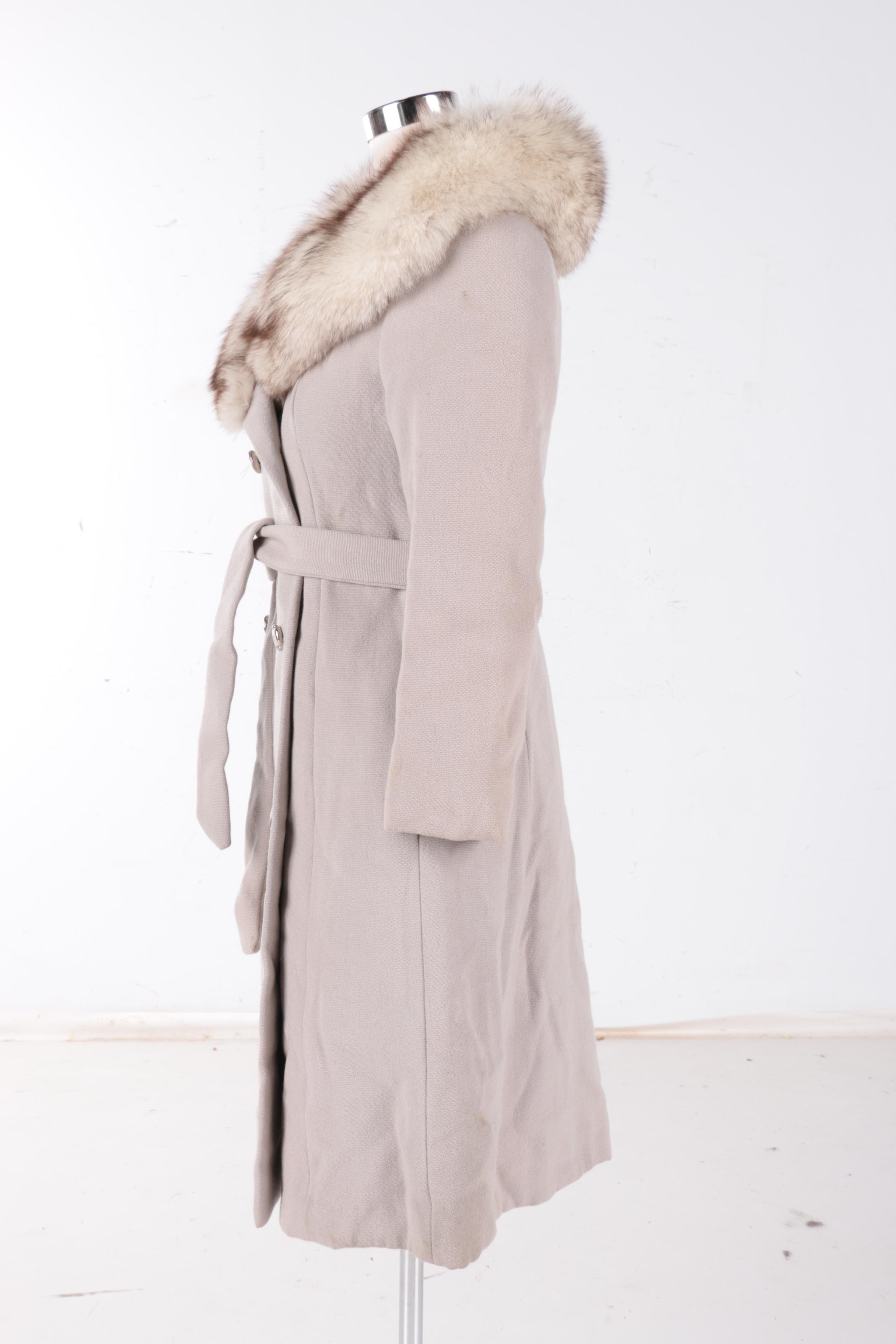 Vintage Double Breasted Coat with Fox Fur Collar