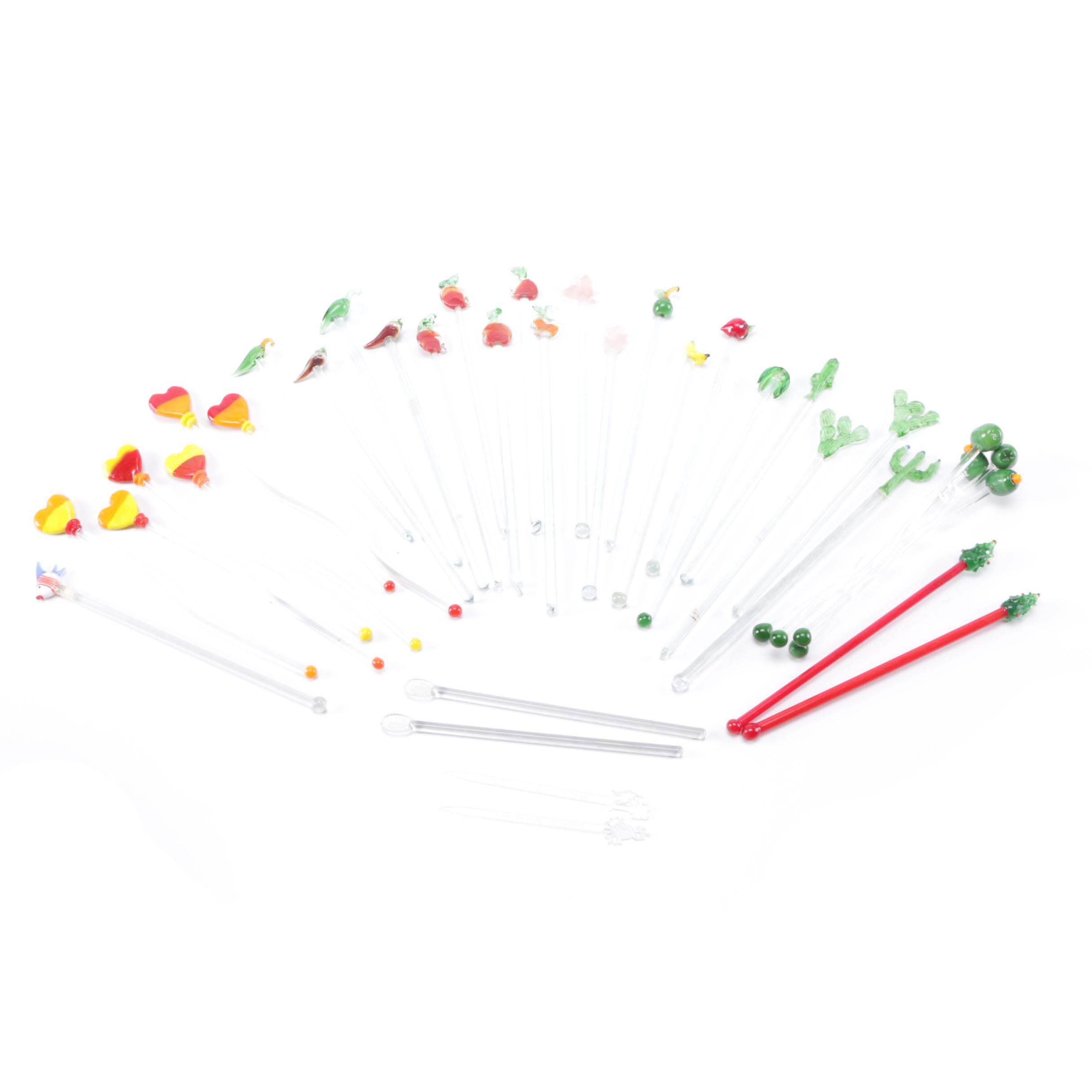 Collection of Vintage Glass Cocktail Stirrers