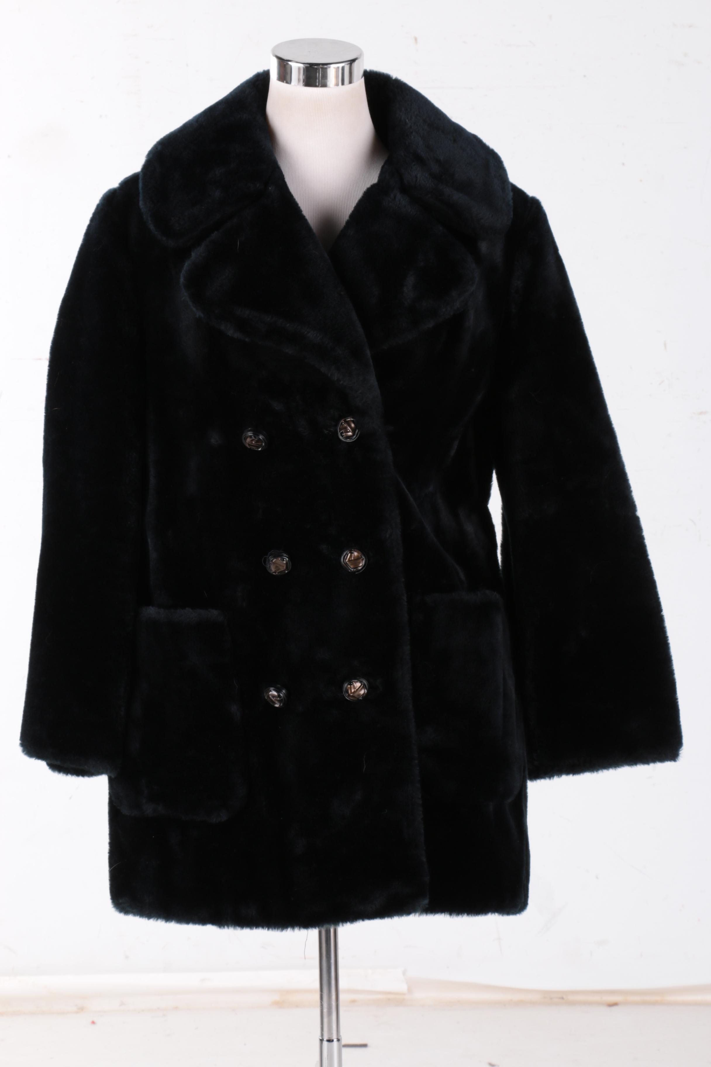Davis of Boston Black Faux Fur Double Breasted Coat
