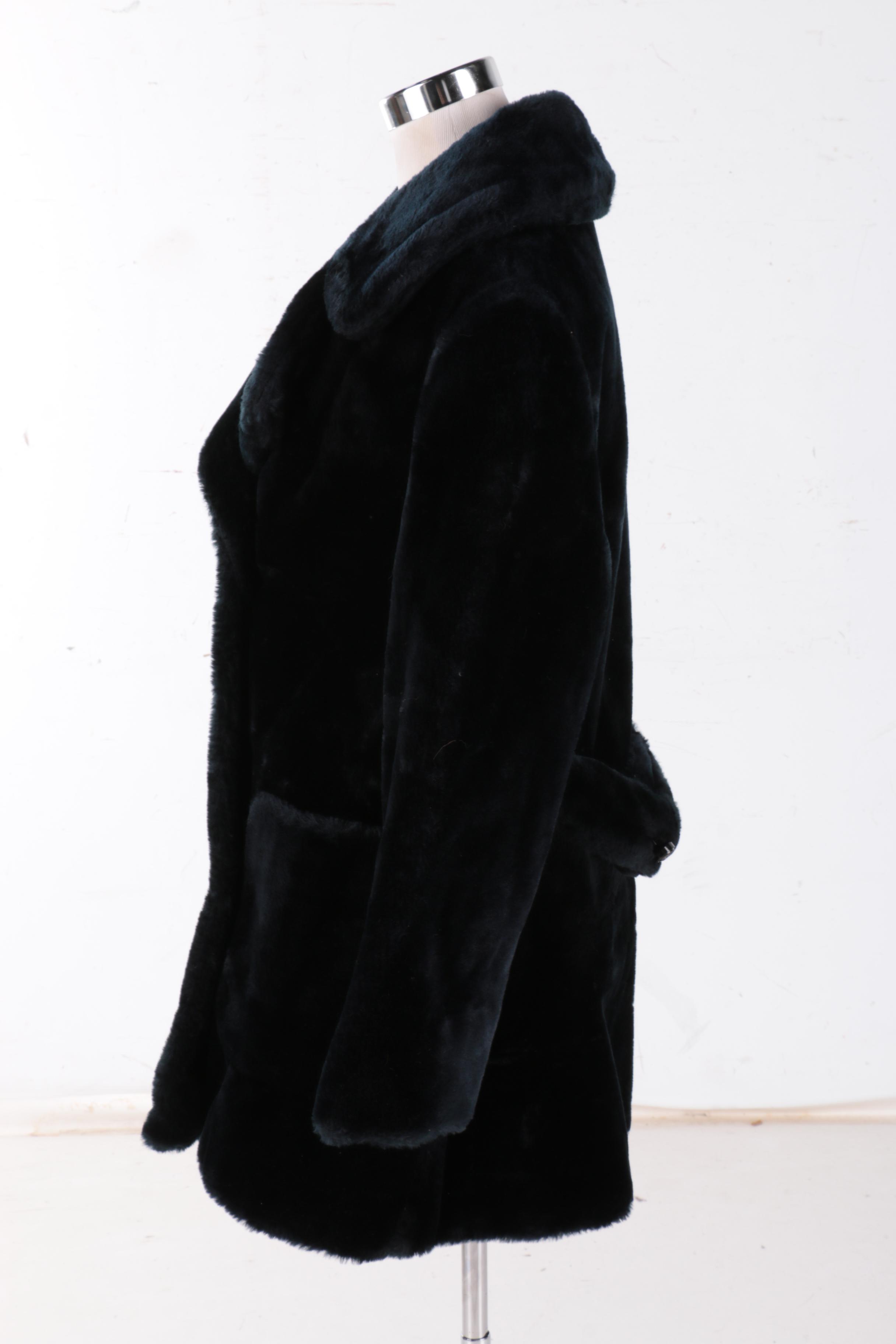 Davis of Boston Black Faux Fur Double Breasted Coat